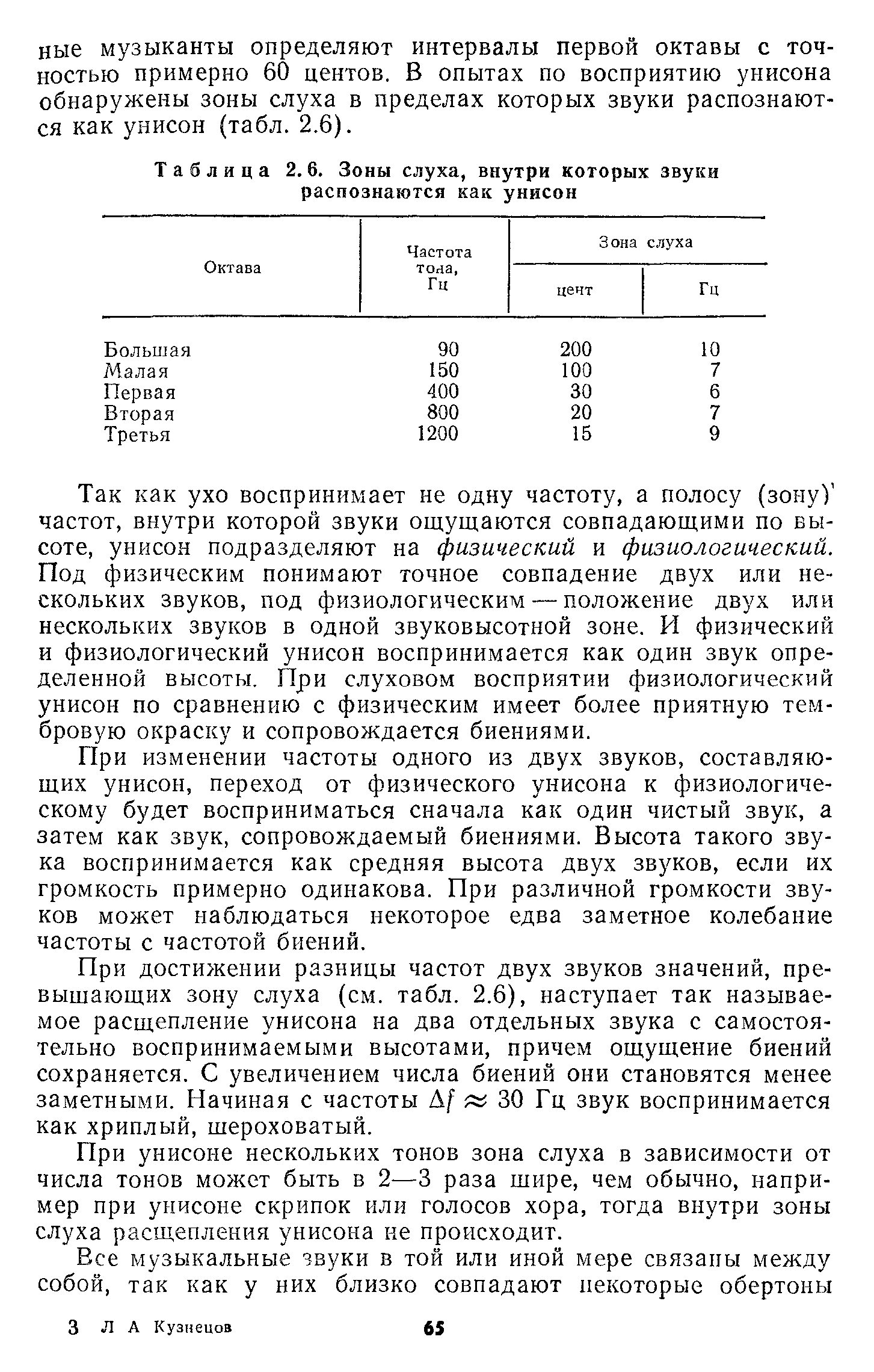 Так как ухо воспринимает не одну частоту, а полосу (зону) частот, внутри которой звуки ощущаются совпадающими по высоте, унисон подразделяют на физический и физиологический. Под физическим понимают точное совпадение двух или нескольких звуков, под физиологическим — положение двух или нескольких звуков в одной звуковысотной зоне. И физический и физиологический унисон воспринимается как один звук определенной высоты. При слуховом восприятии физиологический унисон по сравнению с физическим имеет более приятную тембровую окраску и сопровождается биениями.
