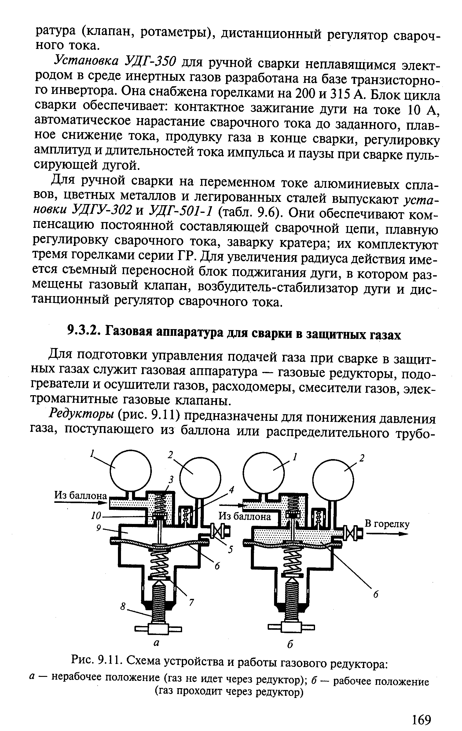 Для подготовки управления подачей газа при сварке в защитных газах служит газовая аппаратура — газовые редукторы, подогреватели и осушители газов, расходомеры, смесители газов, электромагнитные газовые клапаны.
