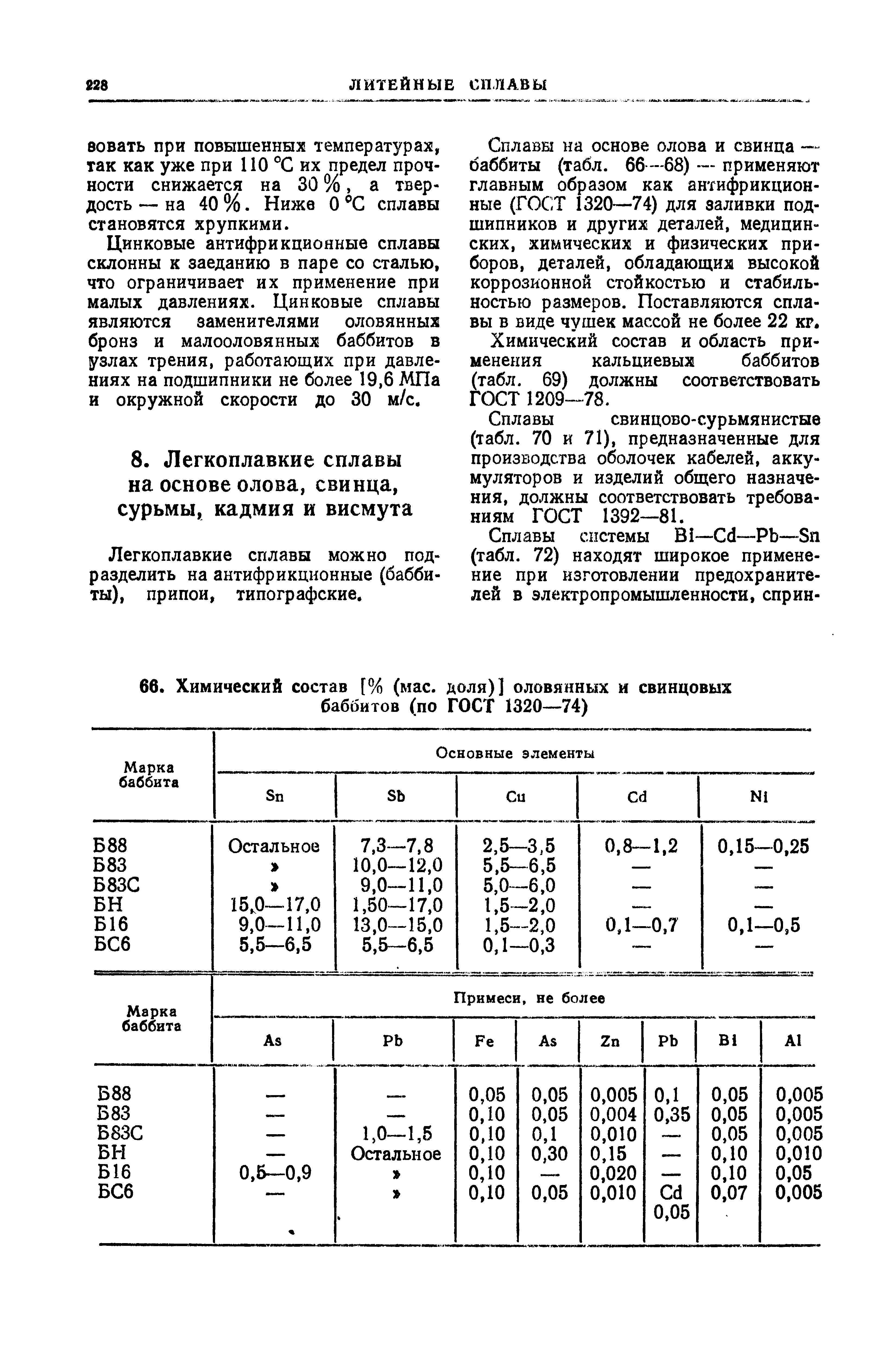 Легкоплавкие сплавы можно подразделить на антифрикционные (баббиты), припои, типографские.
