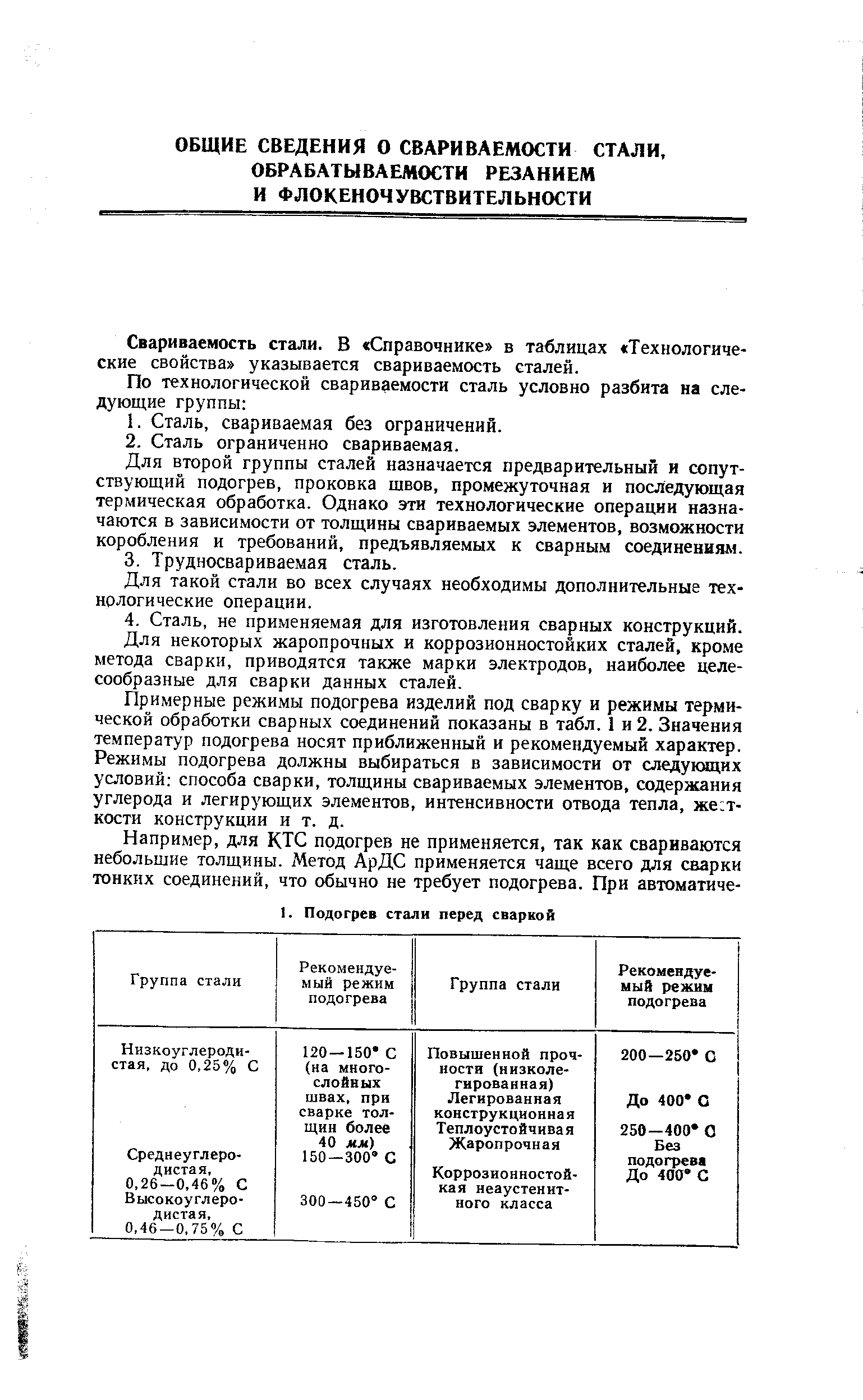 Свариваемость стали. В Справочнике в таблицах Технологические свойства указывается свариваемость сталей.
