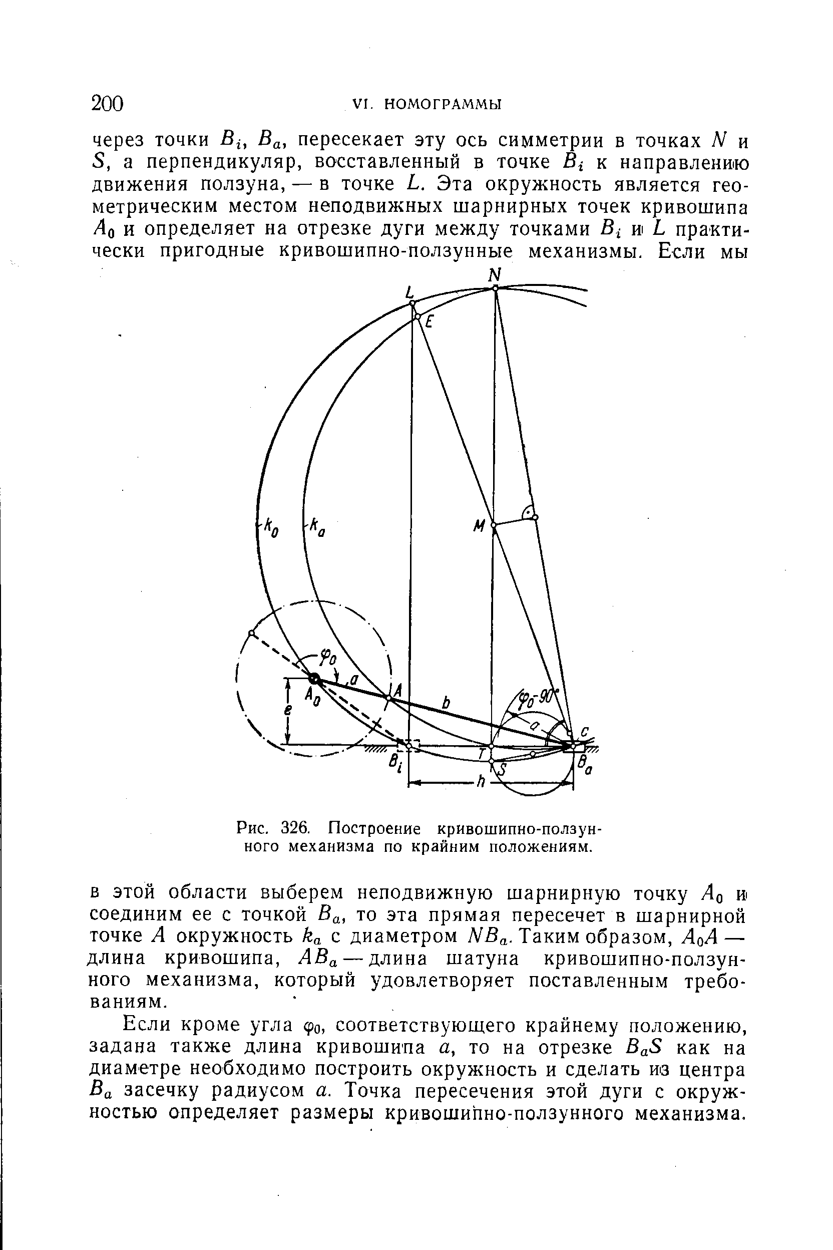 Рис. 326. Построение кривошипно-ползун-ного механизма по крайним положениям.
