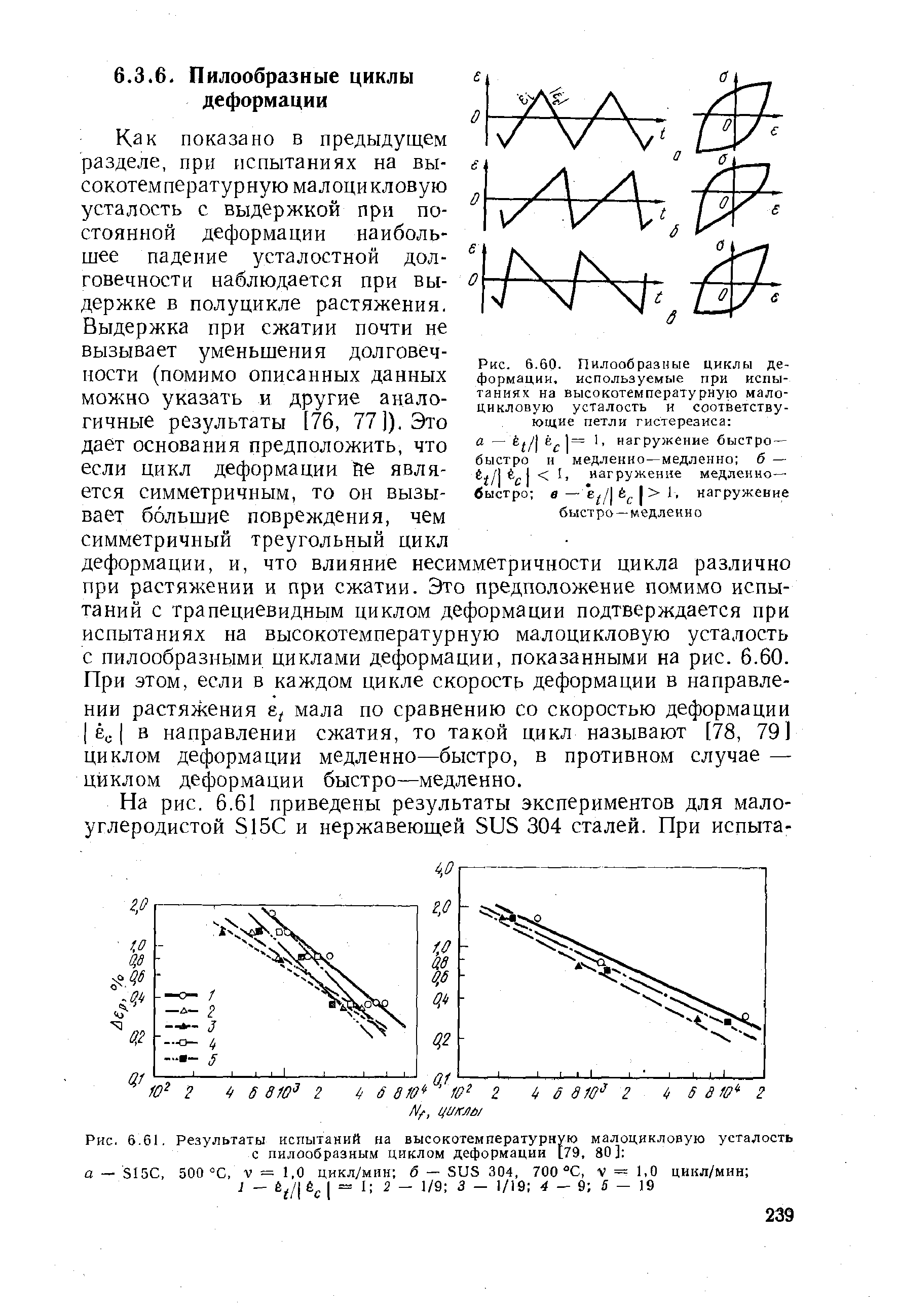 Как показано в предыдущем разделе, при испытаниях на высокотемпературную малоцикловую усталость с выдержкой при постоянной деформации наибольшее падение усталостной долговечности наблюдается при выдержке в полуцикле растяжения.
