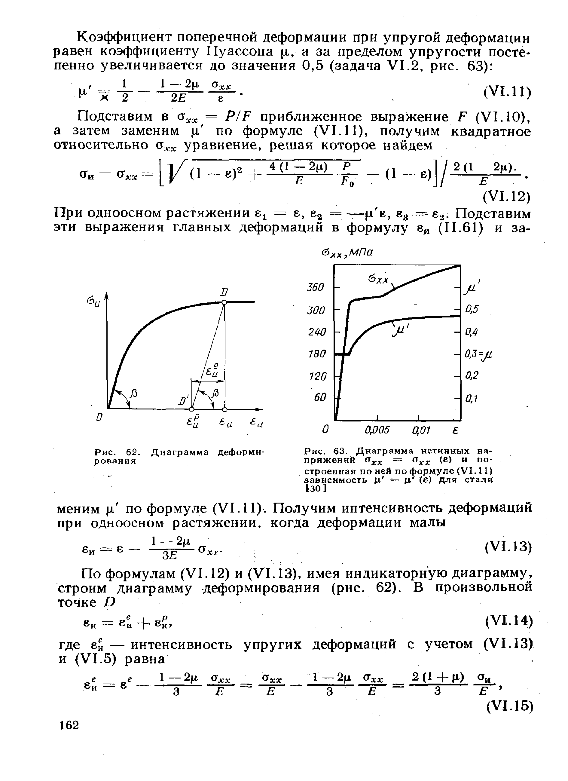 Рис. 63. Диаграмма истинных напряжений Ojpj, = (е) и построенная по ней по формуле (VI. 11) зависимость и = И W Для стали [30]
