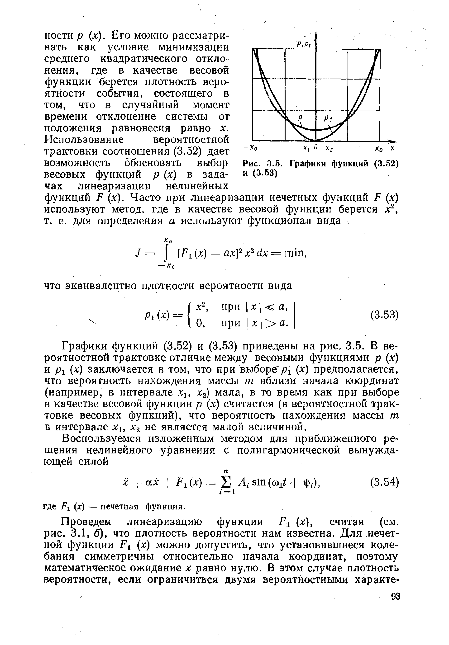 Графики функций (3.52) и (3.53) приведены на рис. 3.5. В вероятностной трактовке отличие между весовыми функциями р х) и х) заключается в том, что при выборе pi (х) предполагается, что вероятность нахождения массы ш вблизи начала координат (например, в интервале Ху, мала, в то время как при выборе в качестве весовой функции р (х) считается (в вероятностной трактовке весовых функций), что вероятность нахождения массы т в интервале х не является малой величиной.
