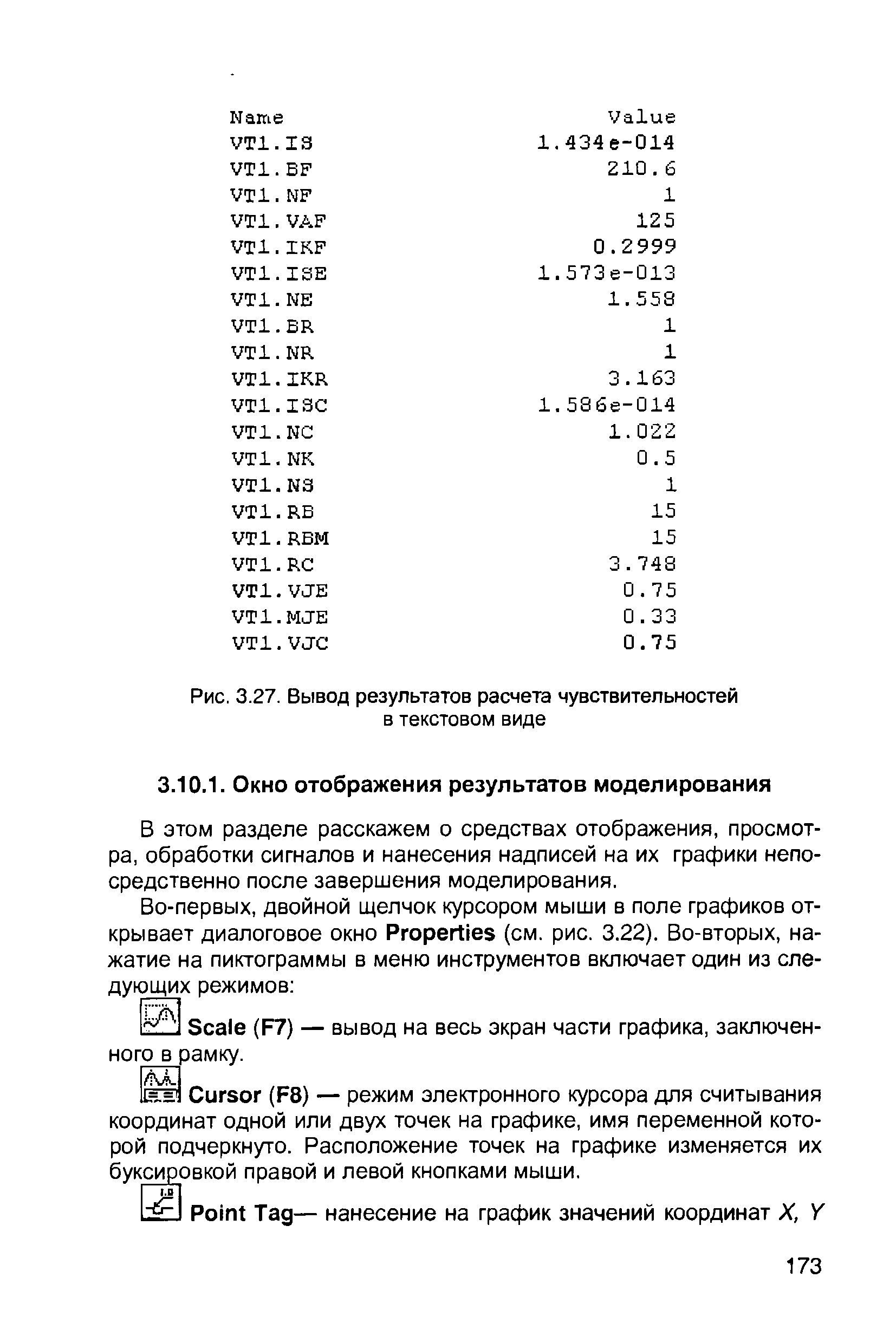 В этом разделе расскажем о средствах отображения, просмотра, обработки сигналов и нанесения надписей на их графики непосредственно после завершения моделирования.
