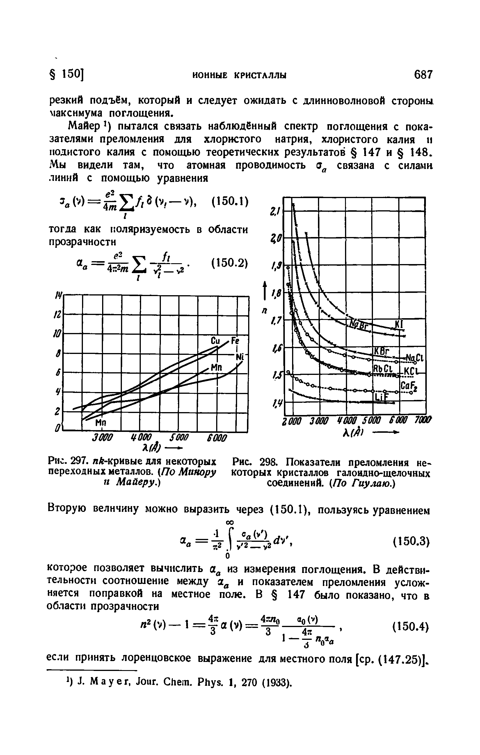 Рис. 297. яА-кривые для некоторых Рис. 298. <a href="/info/5501">Показатели преломления</a> непереходных металлов. [До Минору которых кристаллов галоидно-щелочных 11 Майеру.) соединений. (По Гиулаю.)
