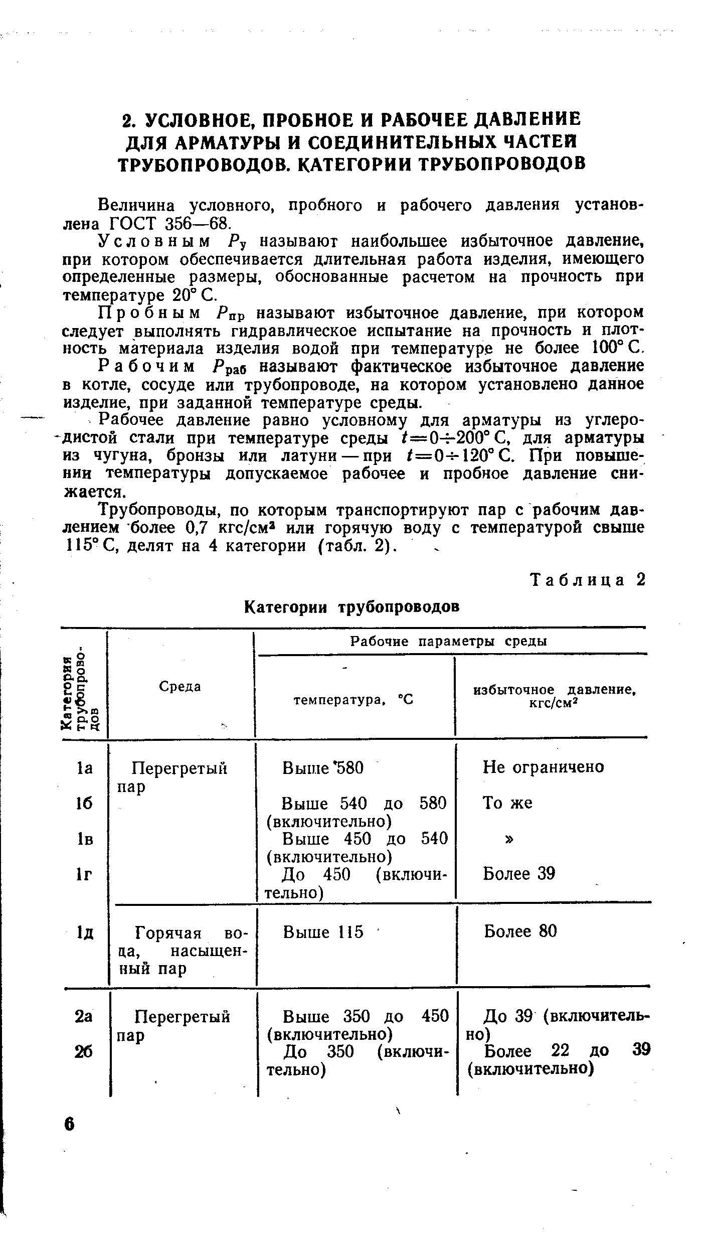 Величина условного, пробного и рабочего давления установлена ГОСТ 356—68.
