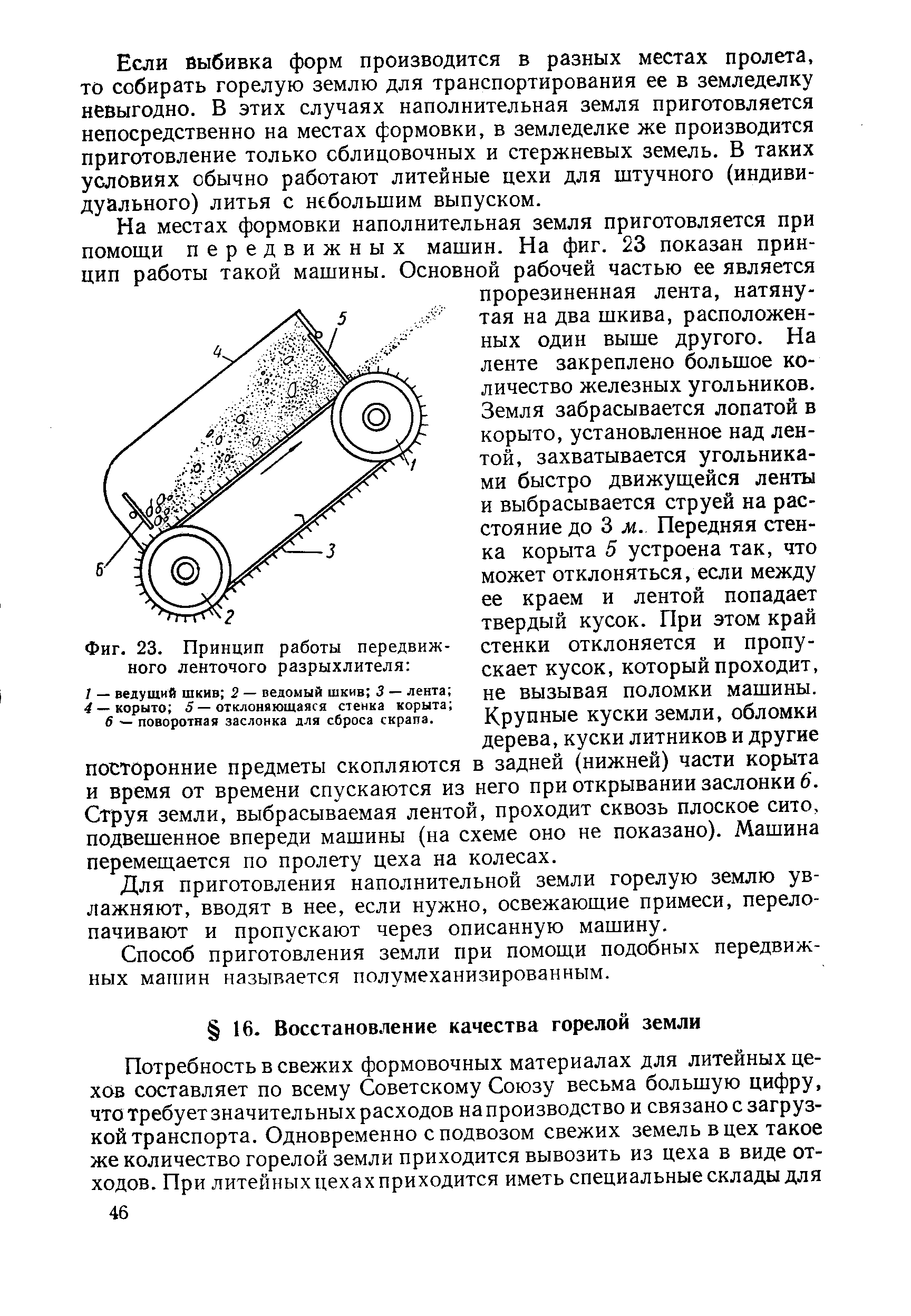 Фиг. 23. Принцип работы передвижного ленточого разрыхлителя 
