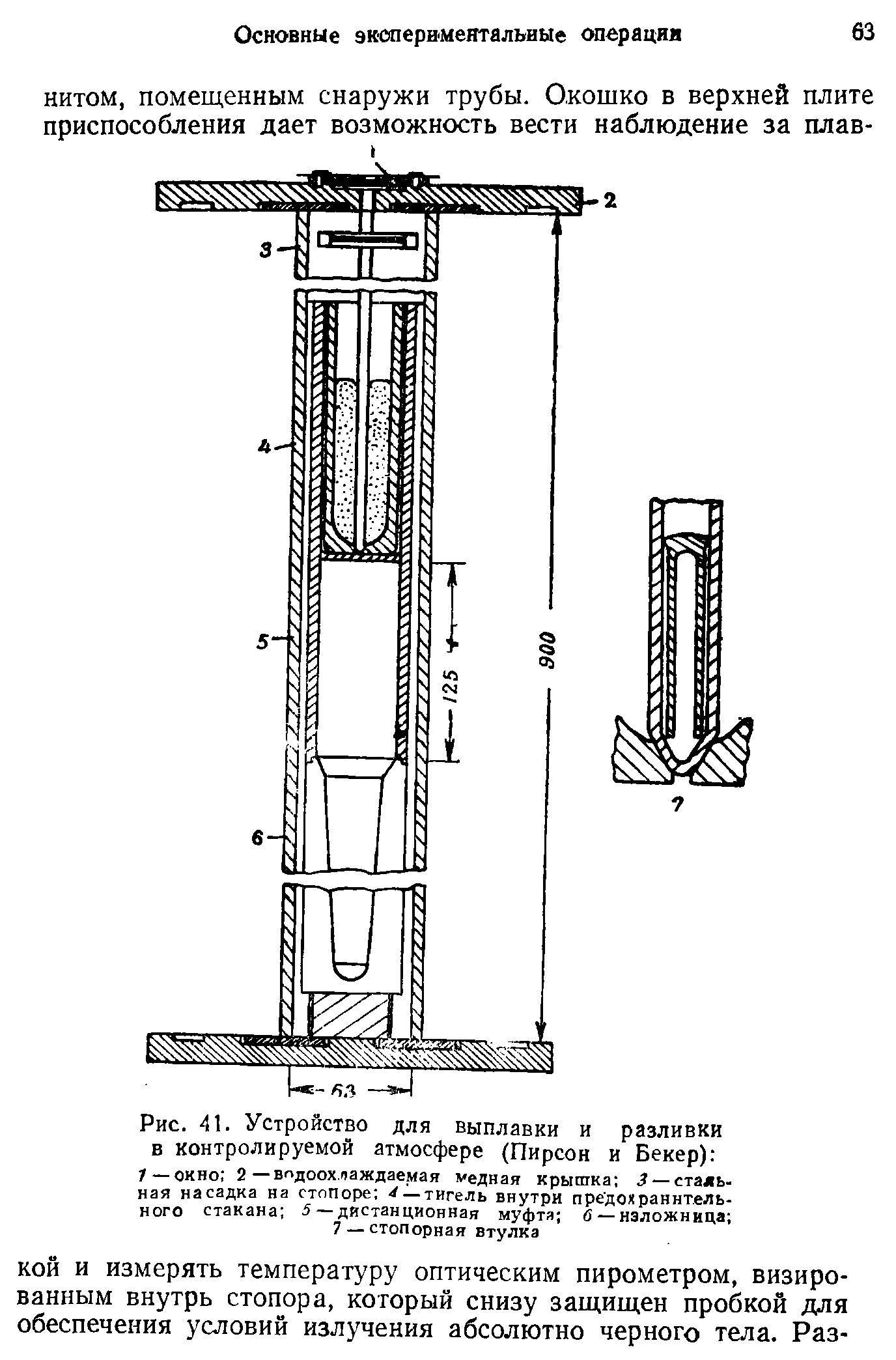 Рис. 41. Устройство для выплавки и разливки в контролируемой атмосфере (Пирсон и Бекер) 
