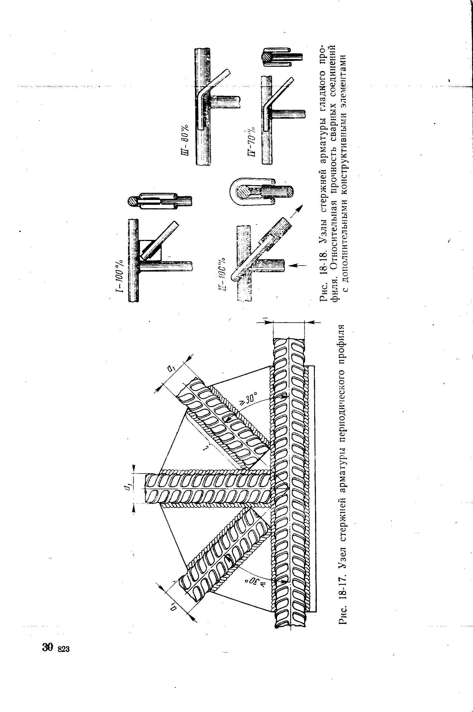 Рис. 18-18. Узлы стержней арматуры гладкого профиля. Относительная <a href="/info/120334">Прочность сварных соединений</a> с дополнительными конструктивными элементами
