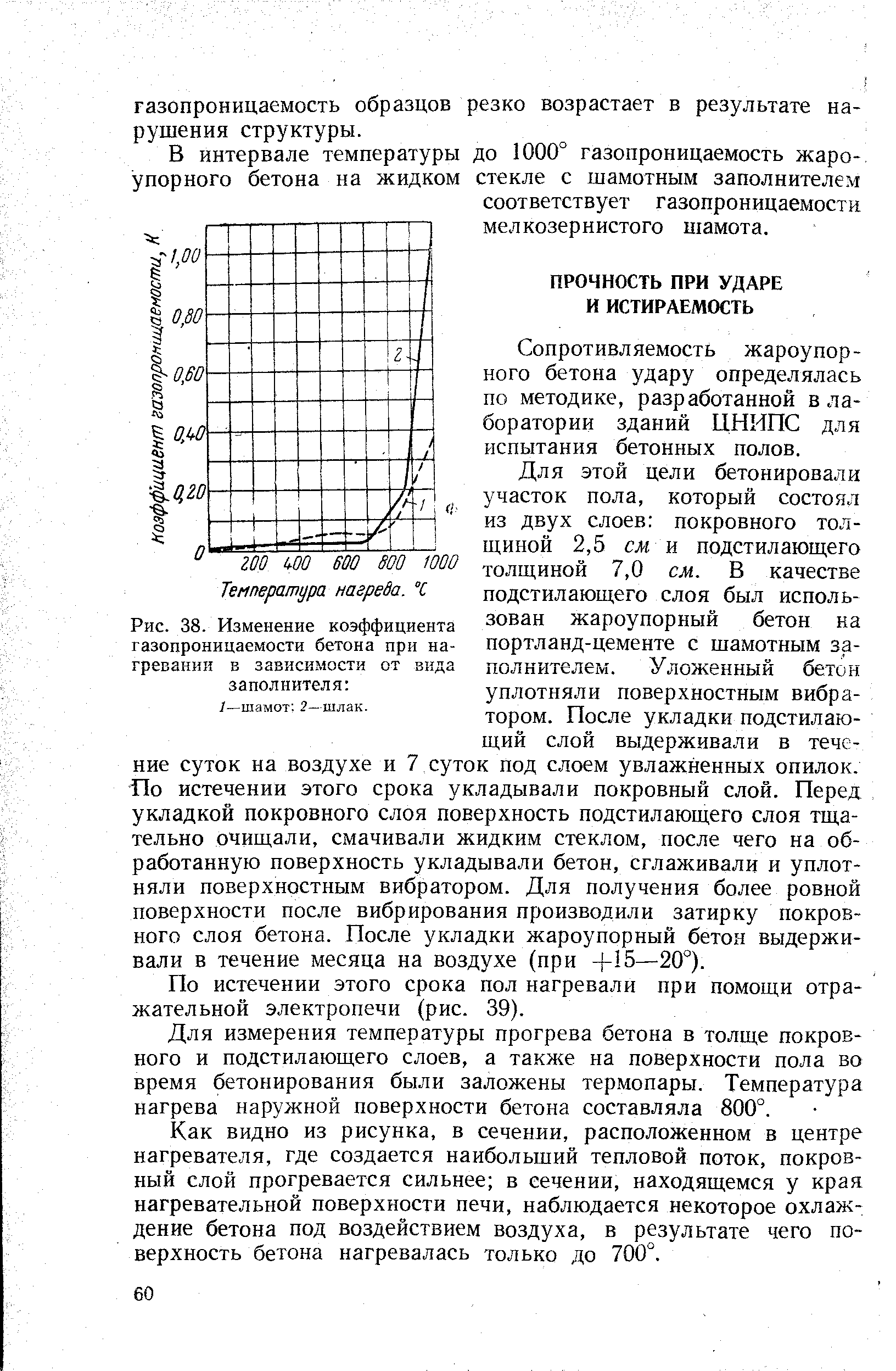 Сопротивляемость жароупорного бетона удару определялась по методике, разработанной в лаборатории зданий ЦНИПС для испытания бетонных полов.
