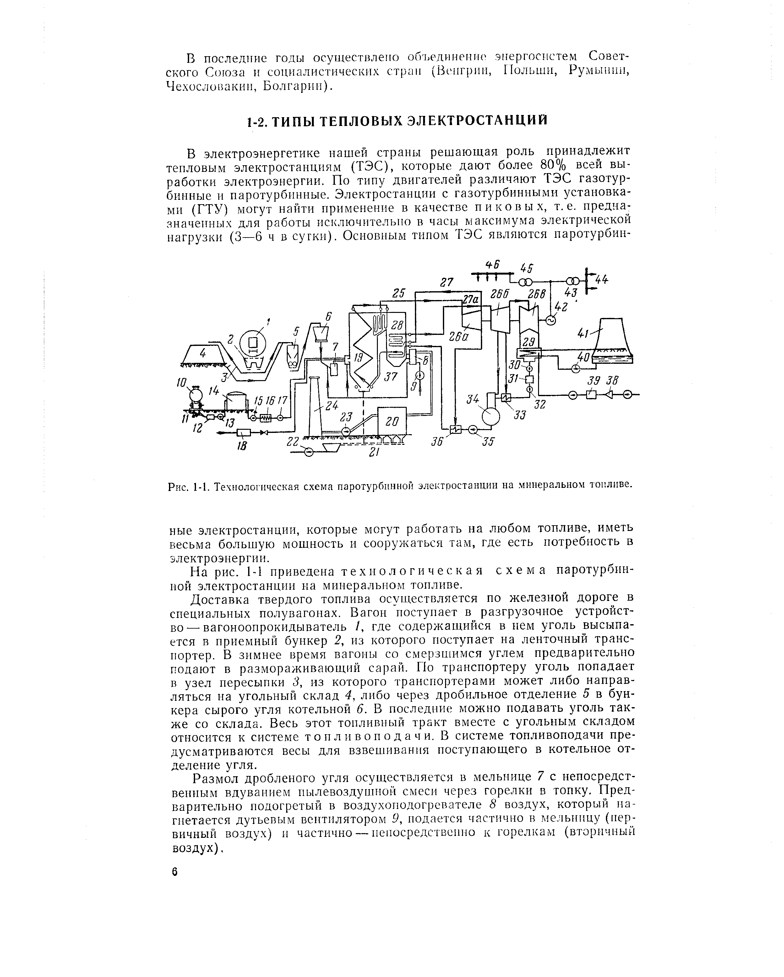 Рис. 1-1. Технологическая схема паротурбинной электростанции на минеральном тоиливе.
