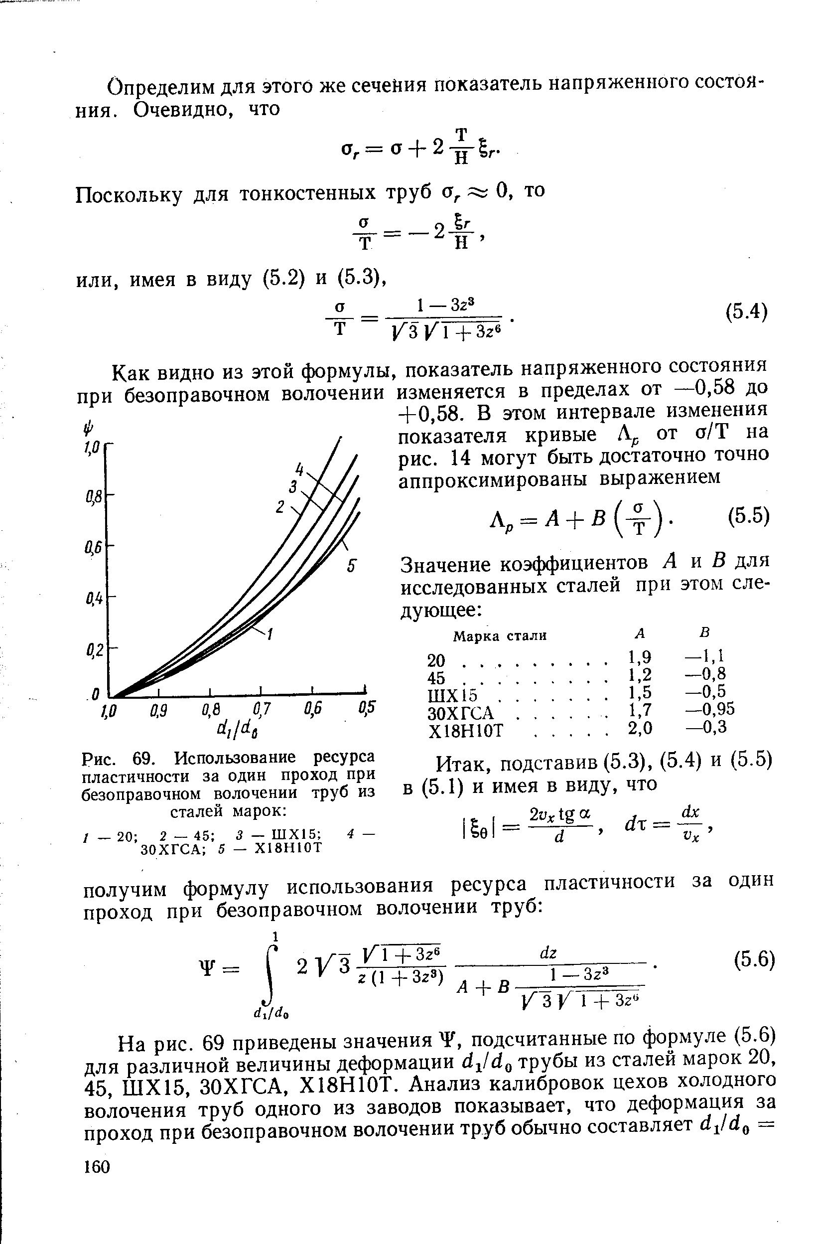 Рис. 69. <a href="/info/655188">Использование ресурса</a> пластичности за один проход при безоправочном волочении труб из сталей марок 

