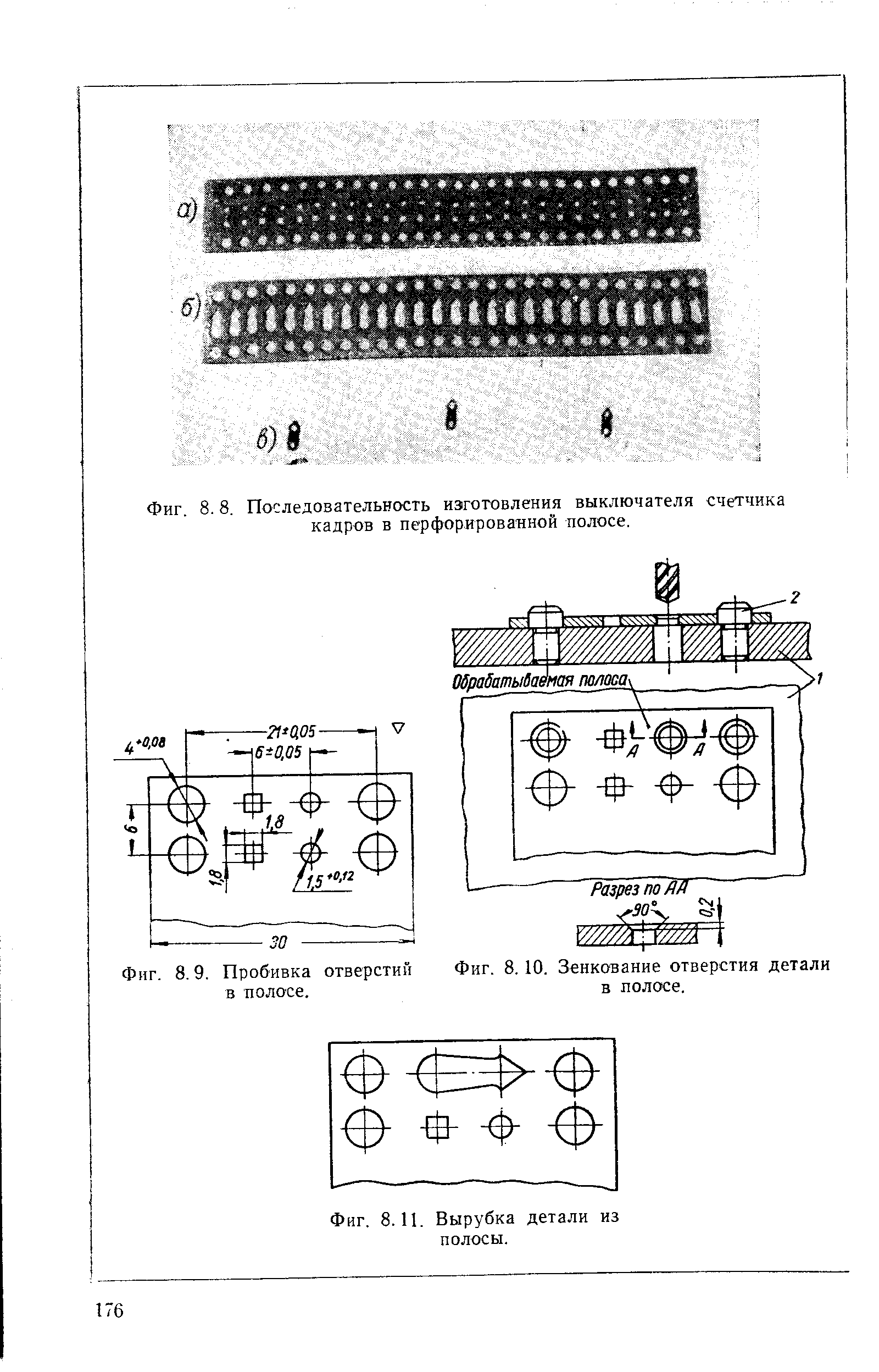 Фиг. 8. 10. Зенкование отверстия детали в полосе.
