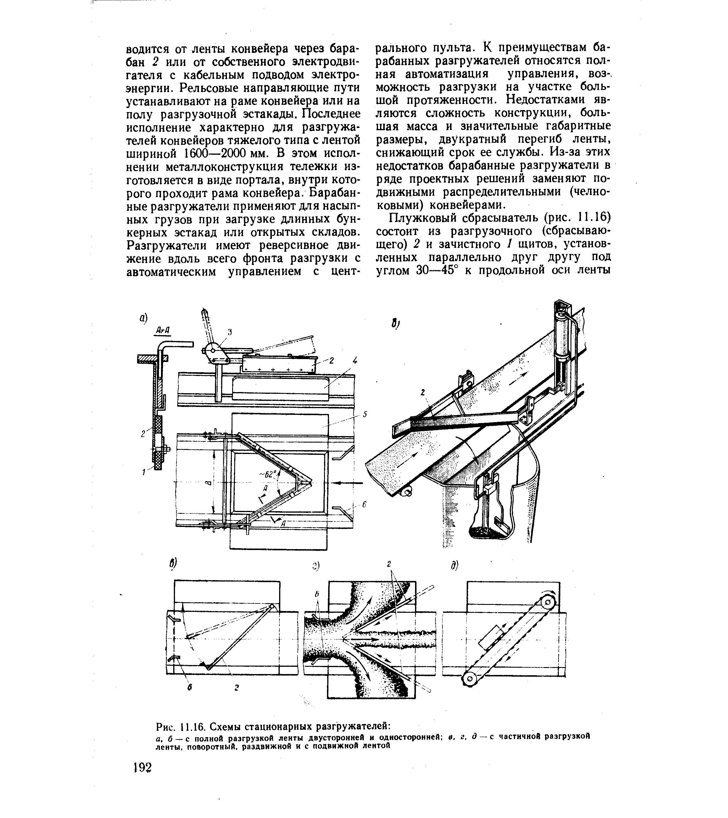 Рис. 11.16. <a href="/info/438434">Схемы стационарных</a> разгружателей 
