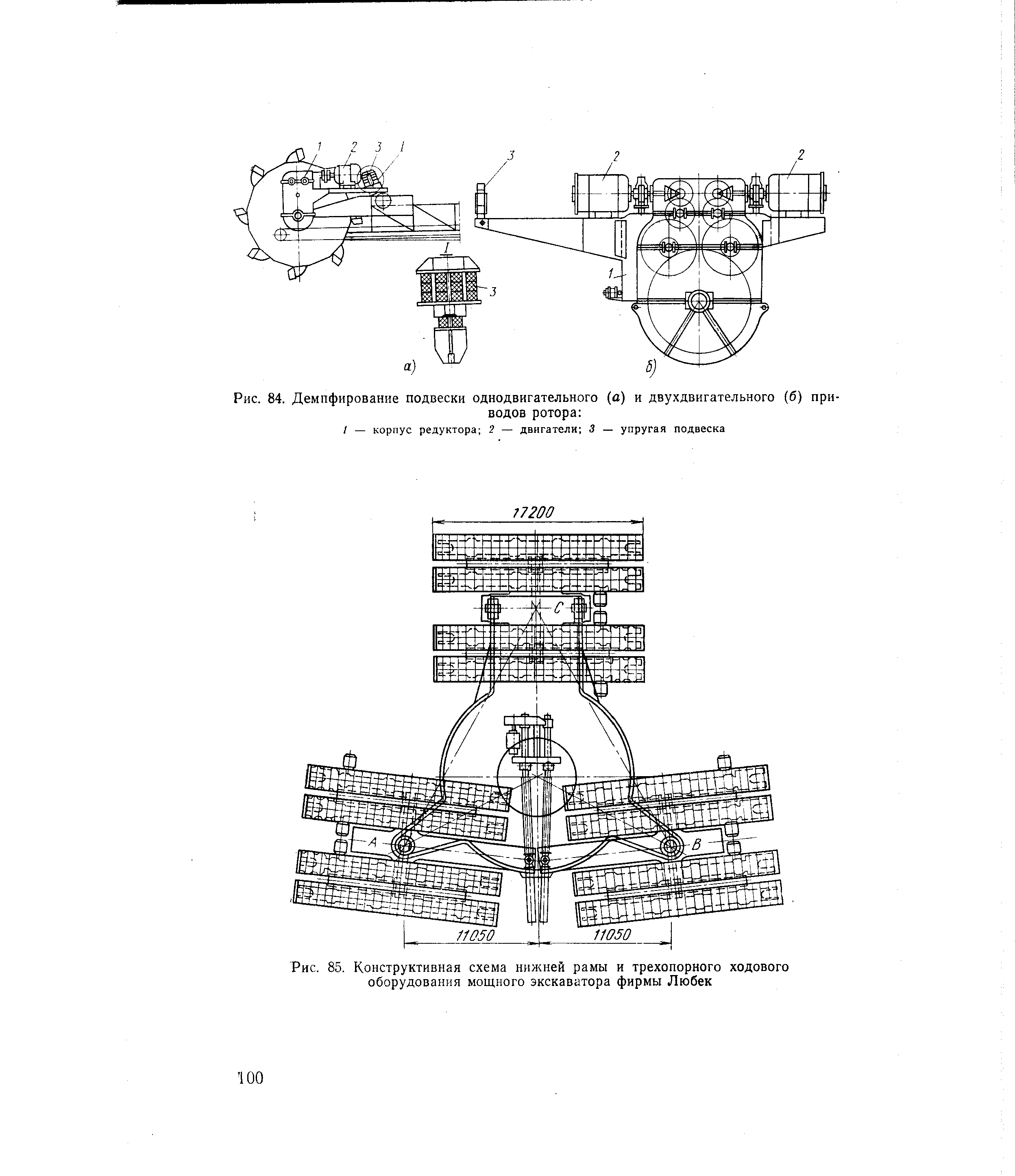 Рис. 84. Демпфирование подвески однодвигательного (а) и двухдвигательного (б) приводов ротора 
