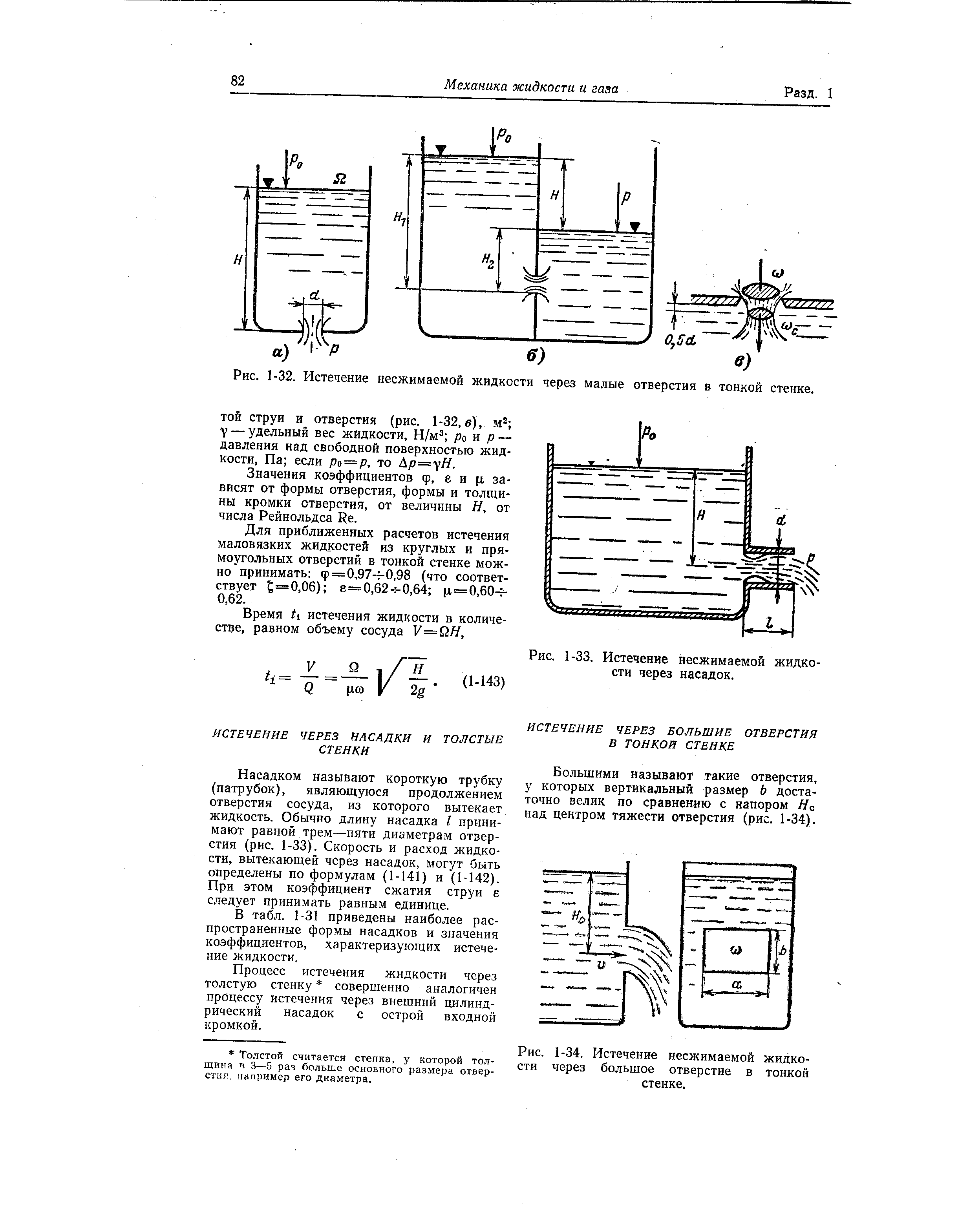 Скорость при истечении жидкости через малое отверстие в тонкой стенке при постоянном напоре