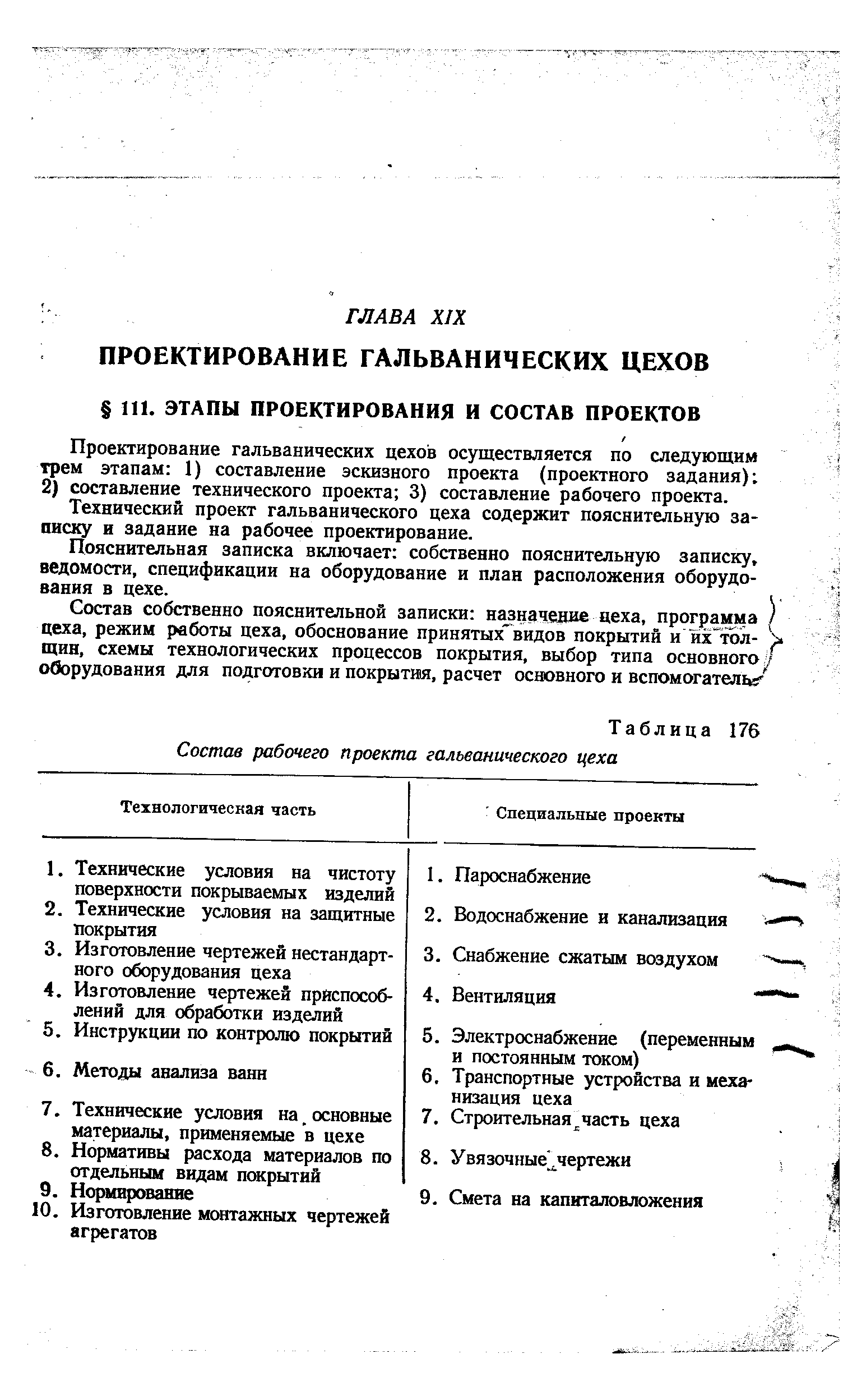 Технический проект гальванического цеха содержит пояснительную записку и задание на рабочее проектирование.
