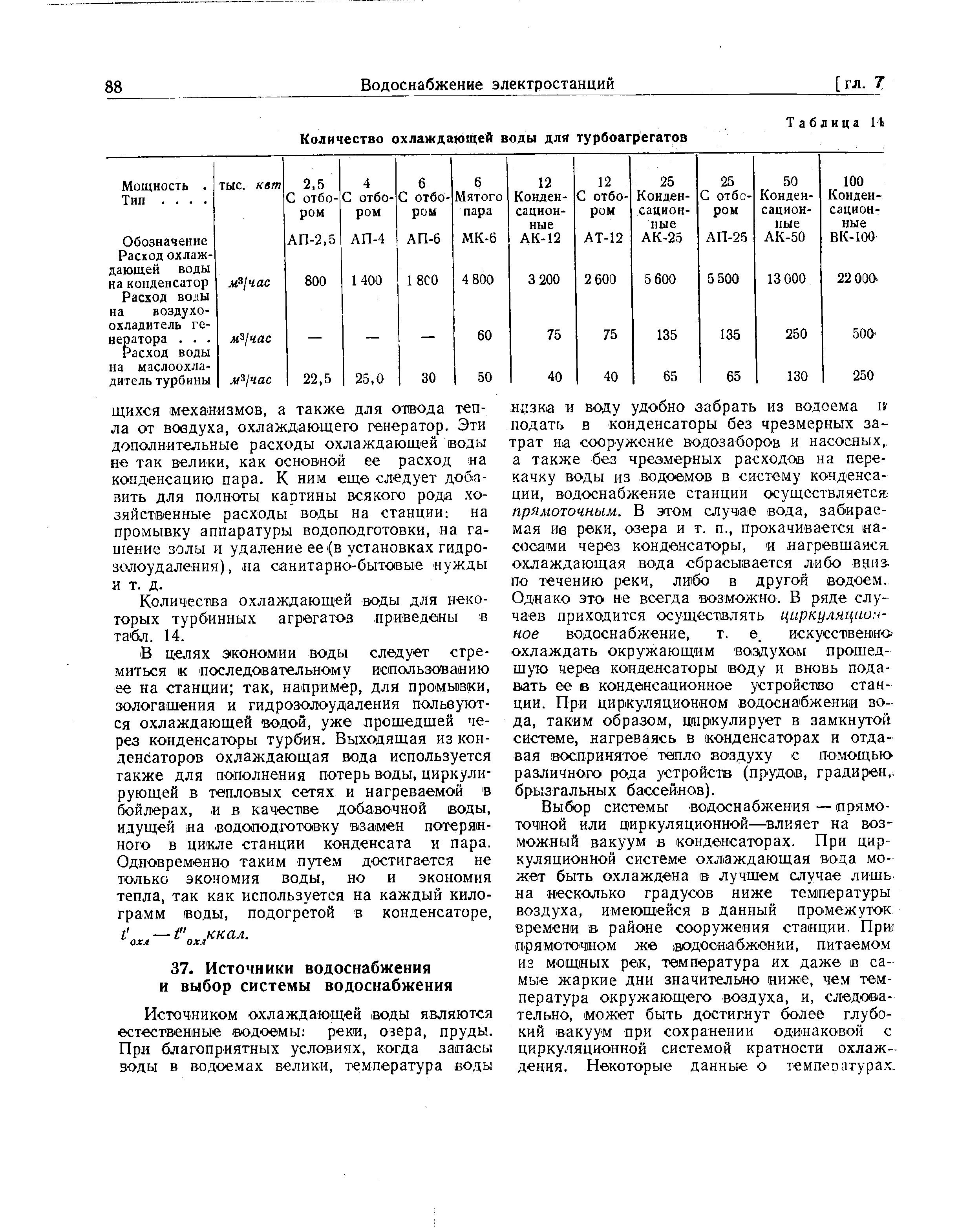 Выбор системы водоснабжения — прямоточной или циркуляционной— влияет на возможный вакуум в конденсаторах. При циркуляционной системе охлаждающая вода может быть охлаждена в лучшем случае лишь на несколько градусов ниже температуры воздуха, имеющейся в данный промежуток времени в районе сооружения станции. При прямоточном же водоснабжении, питаемом И2 мощных рек, температура их даже в самые жаркие дни значительно ниже, чем температура окружающего воздуха, и, следо1ва-тельно, может быть достигнут более глубокий вакуум при сохранении одинаковой с циркуляционной системой кратности охлаждения. Некоторые данные о темпеоатурах..
