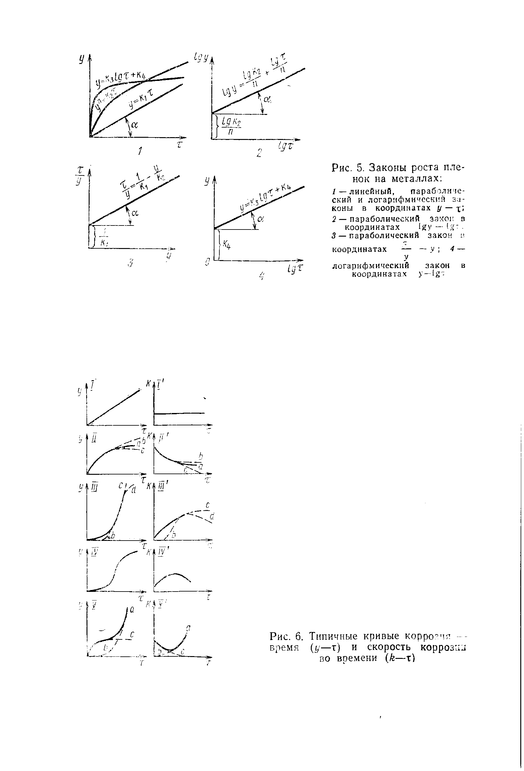 Рис. 5. Законы роста пленок на металлах 
