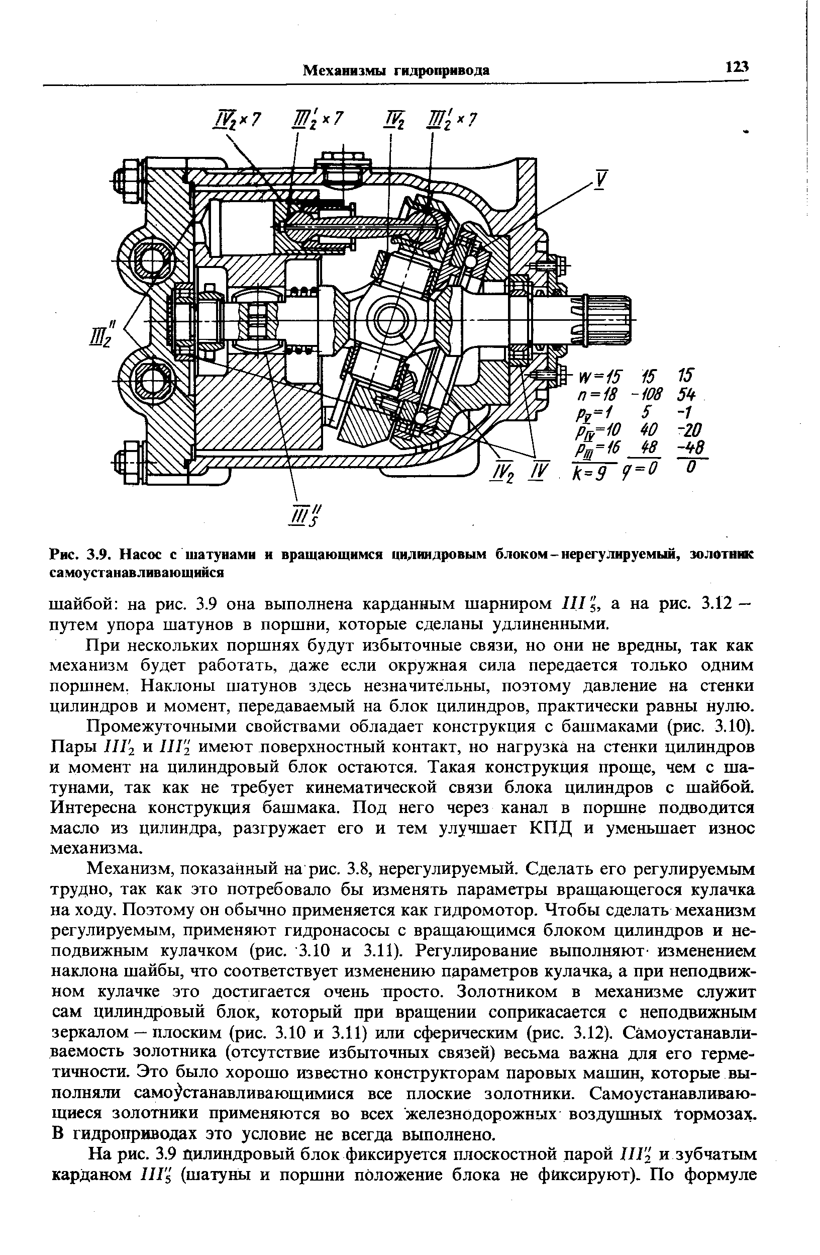 Рис. 3.9. Насос с шатунами и вращающимся <a href="/info/355510">цилиндровым блоком</a>-нерегулируемый, золотник самоустанавливающийся
