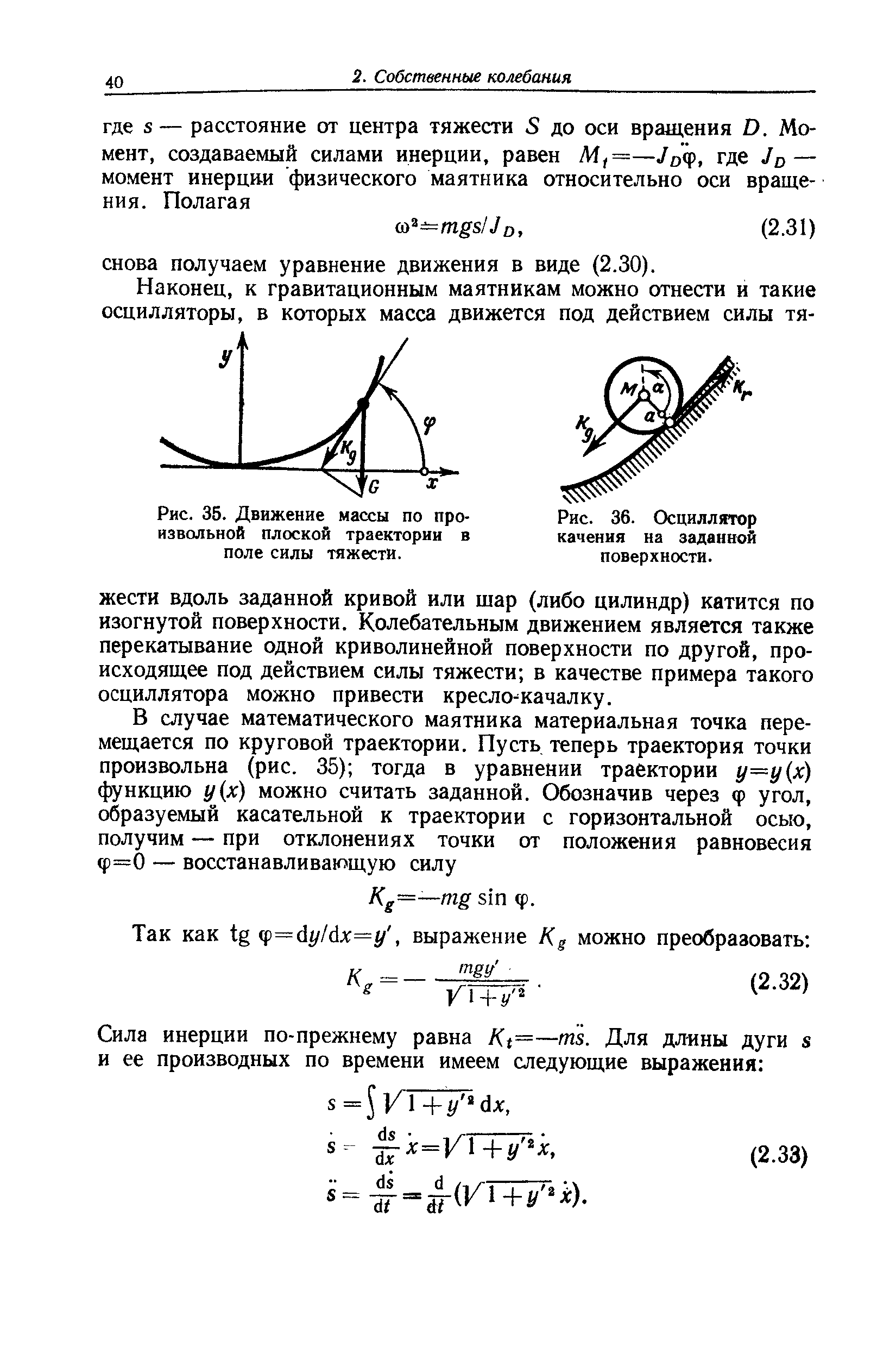 Рис. 36. Осциллятор качения на заданной поверхности.
