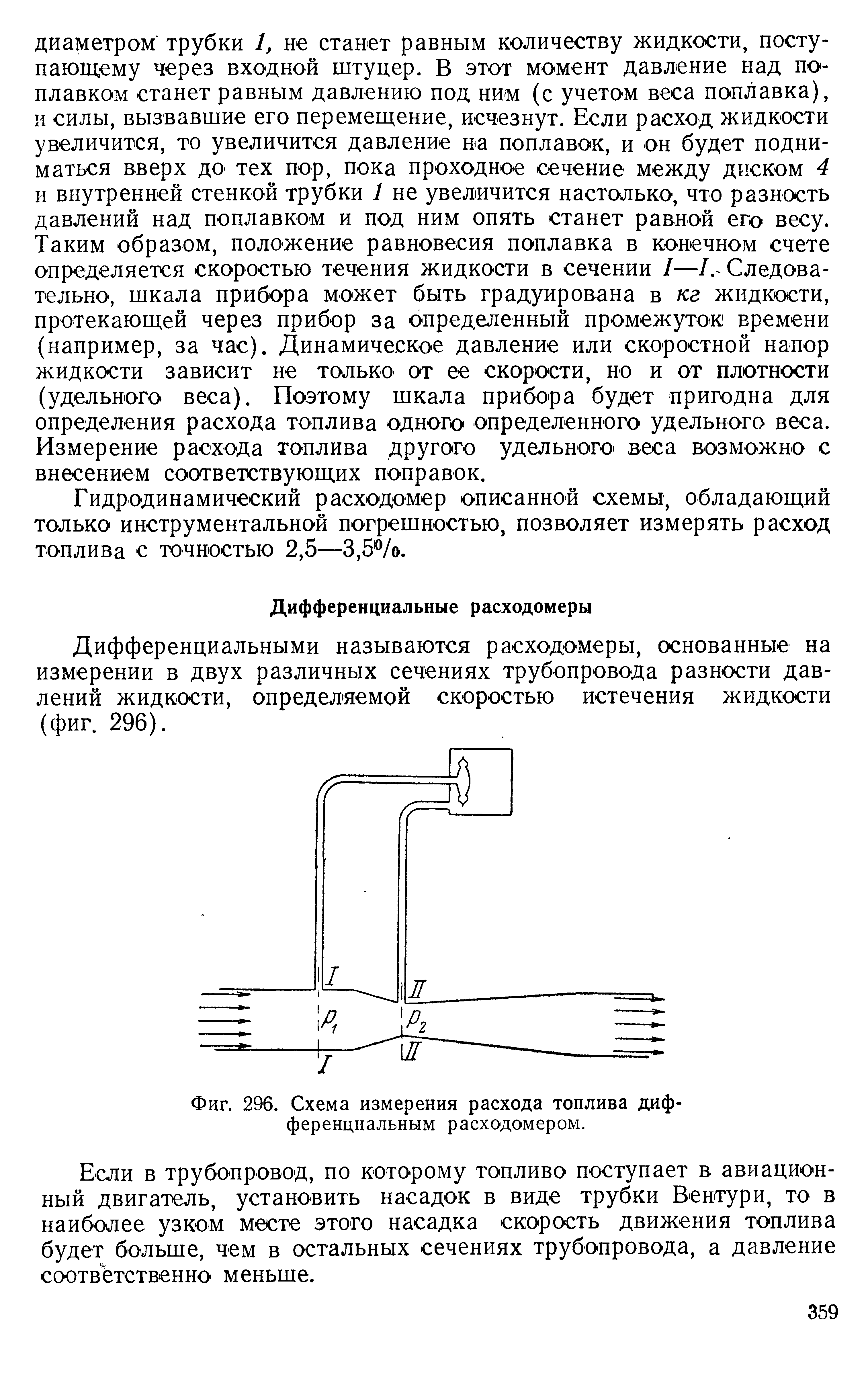 Фиг. 296. Схема <a href="/info/433737">измерения расхода топлива</a> дифференциальным расходомером.
