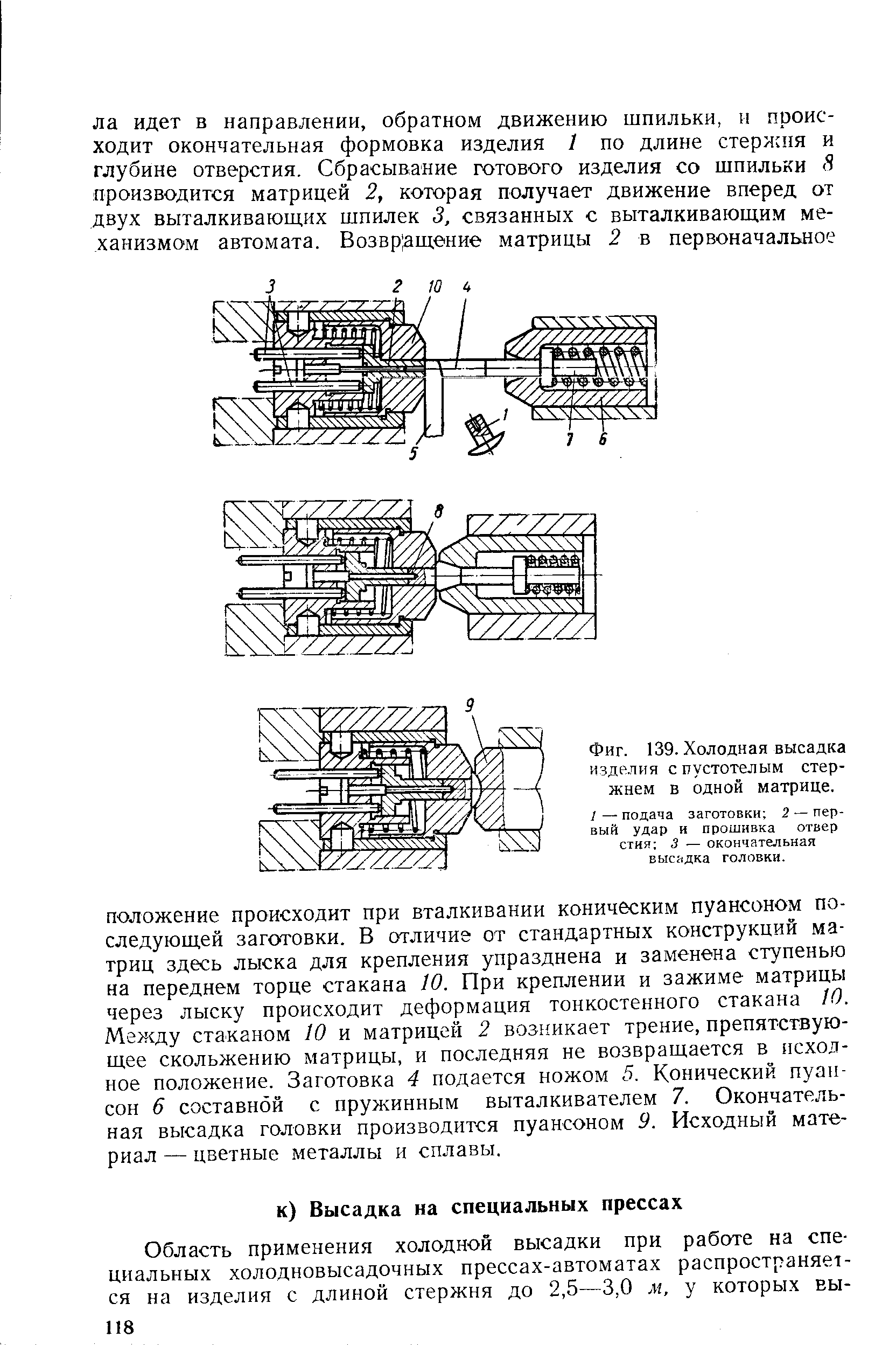 Фиг. 139. <a href="/info/58003">Холодная высадка</a> изделия с пустотелым стержнем в одной матрице.
