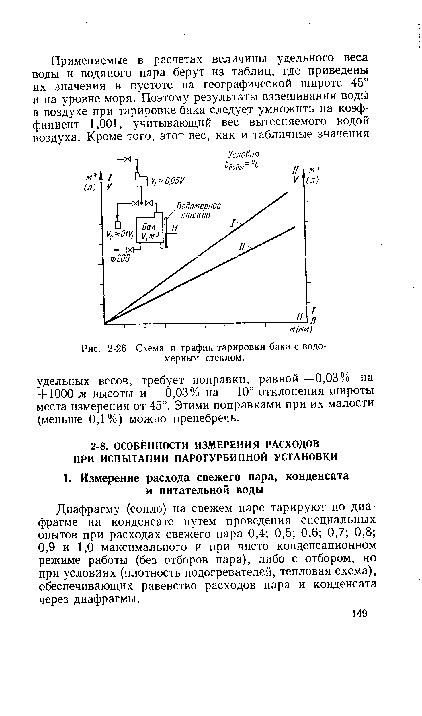 Диафрагму (сопло) на свежем паре тарируют по диафрагме на конденсате путем проведения специальных опытов при расходах свежего пара 0,4 0,5 0,6 0,7 0,8 0,9 и 1,0 максимального и при чисто конденсационном режиме работы (без отборов пара), либо с отбором, но при условиях (плотность подогревателей, тепловая схема), обеспечивающих равенство расходов пара и конденсата через диафрагмы.
