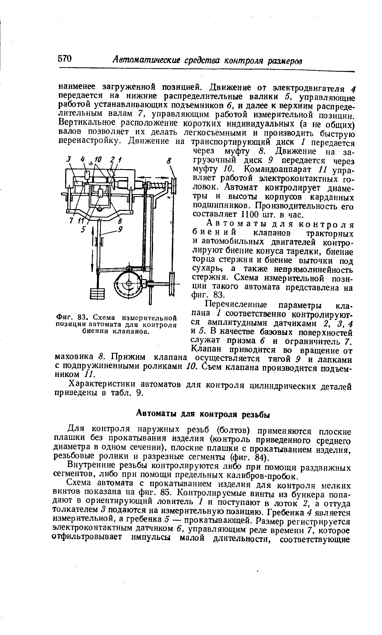 Фиг. 83. <a href="/info/504929">Схема измерительной</a> позиции автомата для контроля биения клапанов.
