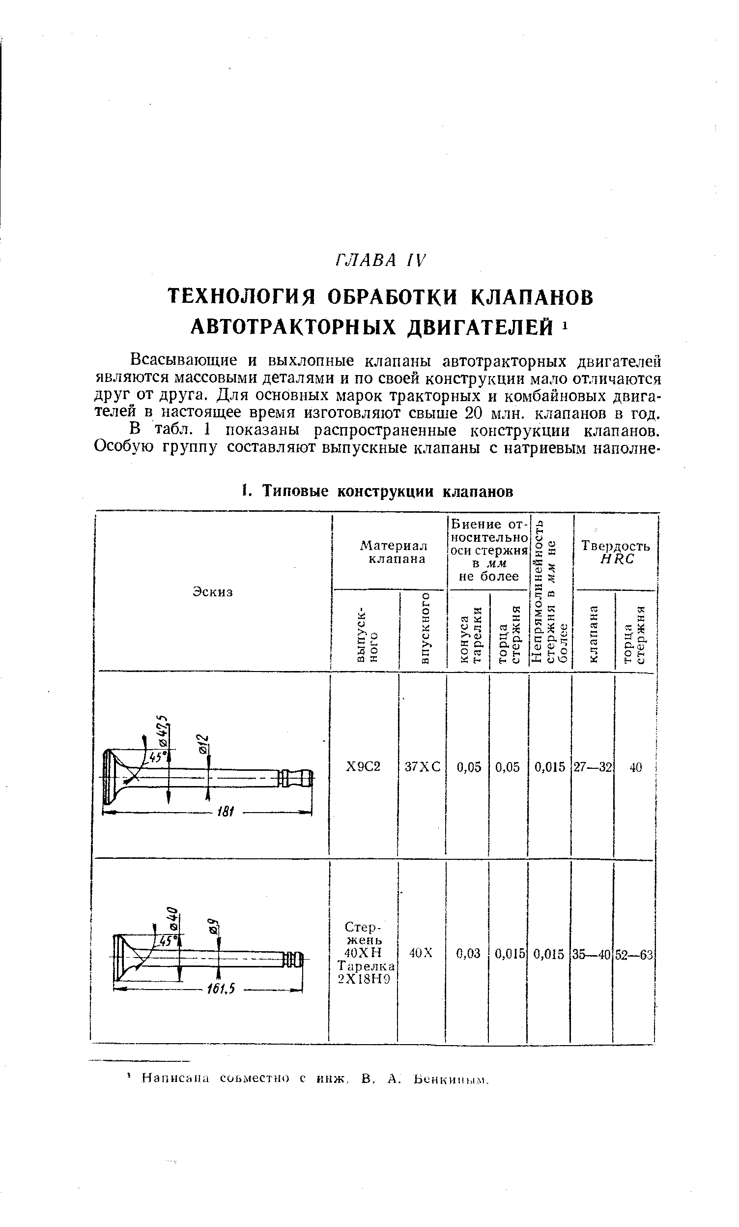 Всасывающие и выхлопные клапаны автотракторных двигателей являются массовыми деталями и по своей конструкции мало отличаются друг от друга. Для основных марок тракторных и комбайновых двигателей в настоящее время изготовляют свыше 20 млн. клапанов в год.
