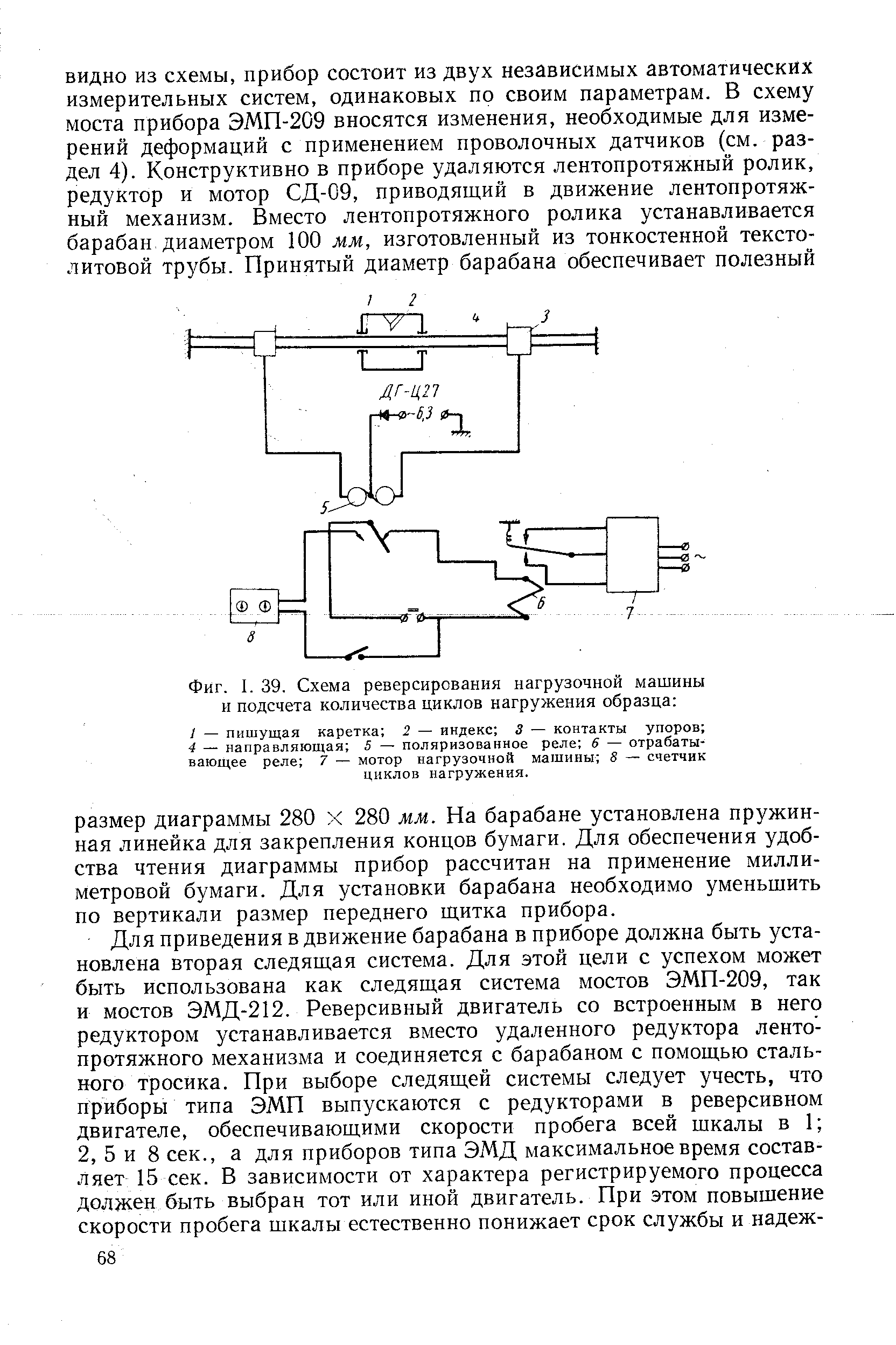 Фиг. I. 39. Схема реверсирования нагрузочной машины и подсчета количества циклов нагружения образца 
