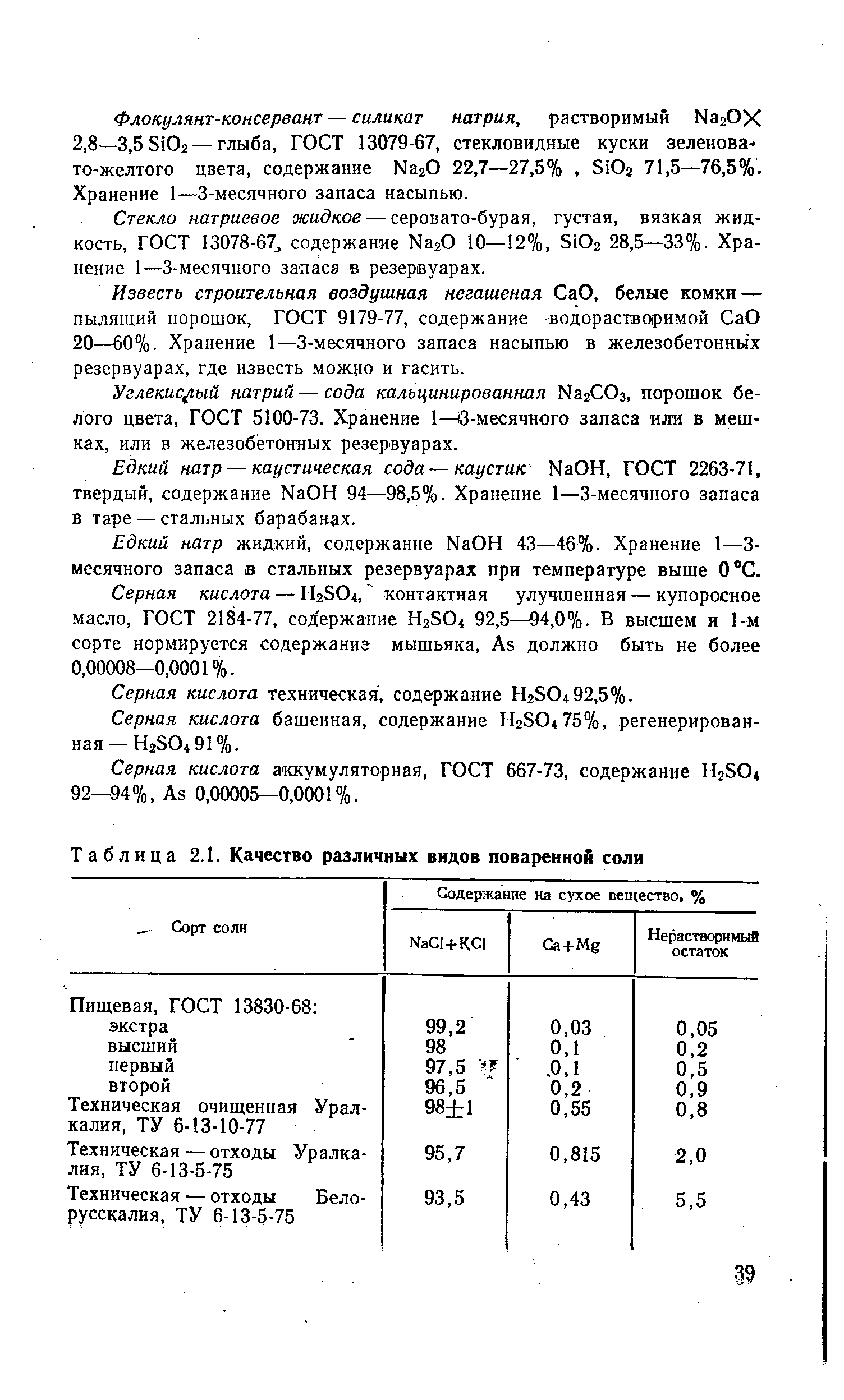 Стекло натриевое жыйкое — серовато-бурая, густая, вязкая жидкость, ГОСТ 13078-67j содержание ЫагО 10—12%, 5Юг 28,5—33%. Хранение 1—3-месячного запаса в резервуарах.
