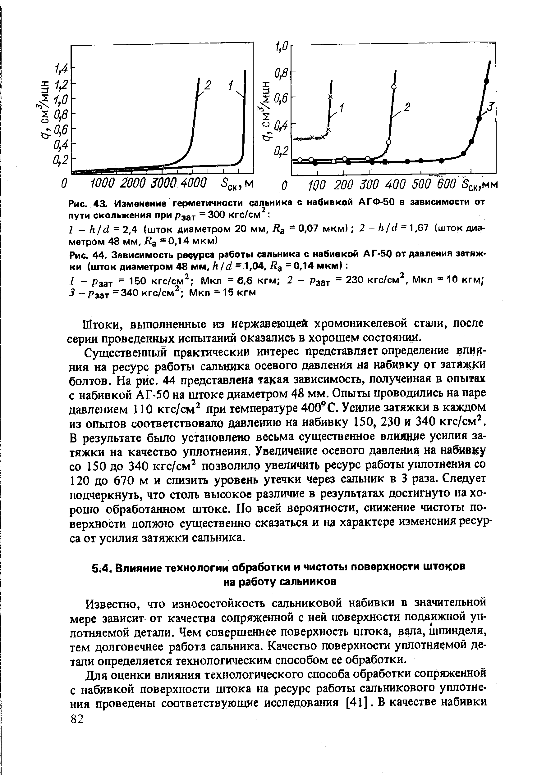 Известно, что износостойкость сапьниковой набивки в значительной мере зависит от качества сопряженной с ней поверхности подвижной уплотняемой детали. Чем совершеннее поверхность штока, вала, шпинделя, тем долговечнее работа сальника. Качество поверхности уплотняемой детали определяется технологическим способом ее обработки.
