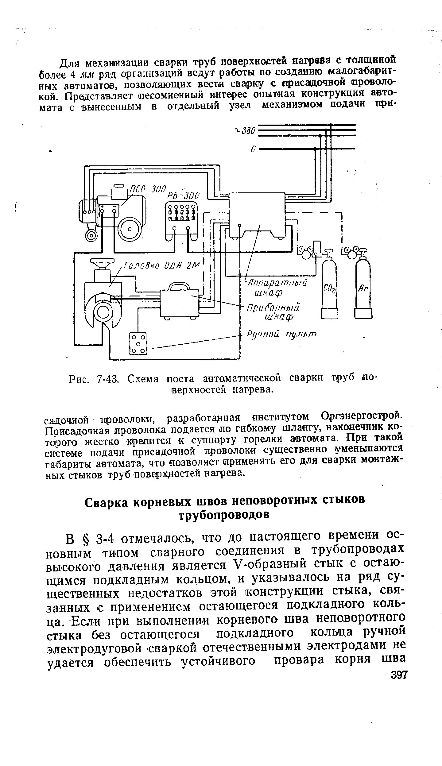 Рис. 7-43. Схема поста автаматичеокой <a href="/info/4332">сварки труб</a> поверхностей нагрева.
