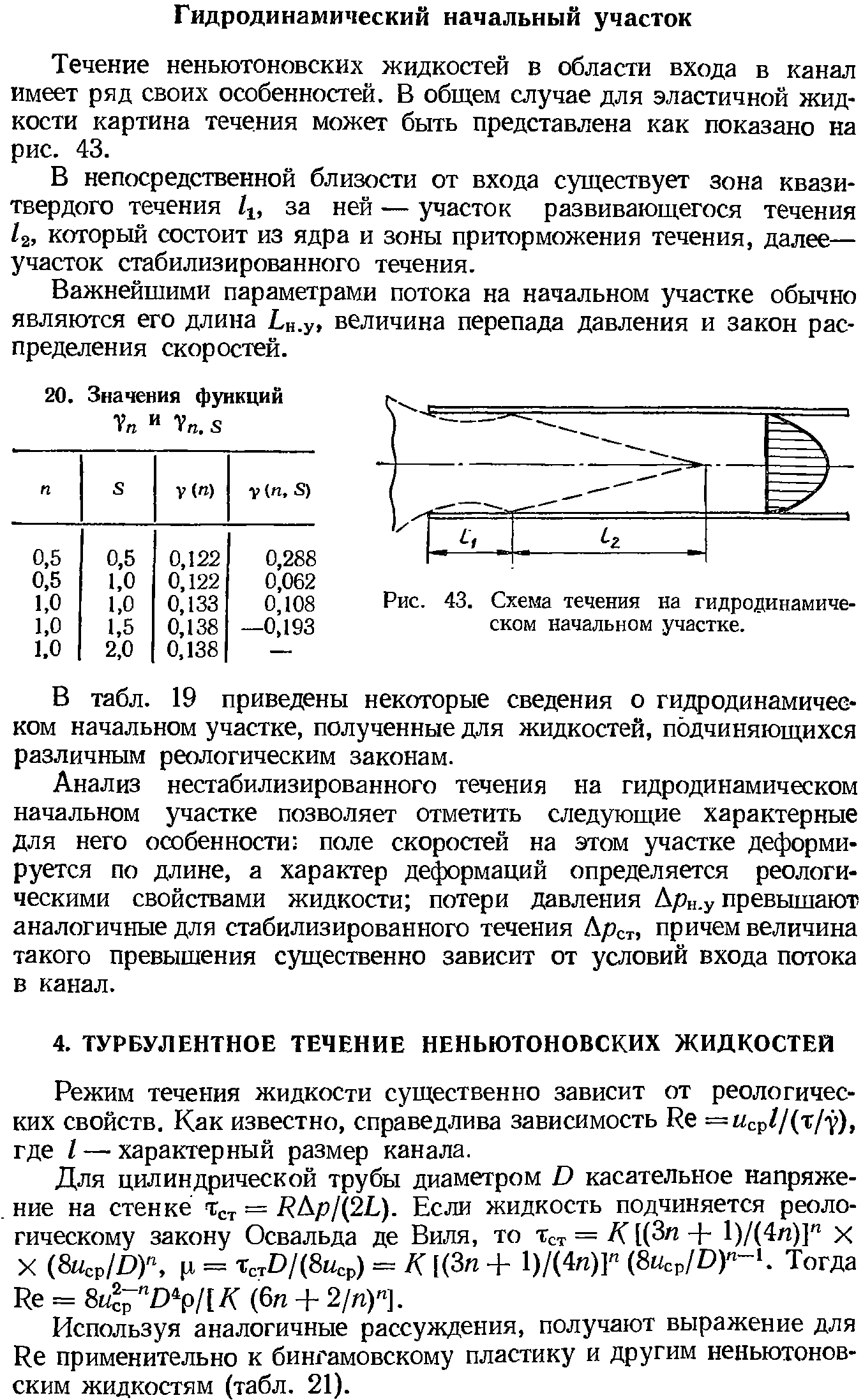 Рис. 43. Схема течения на гидродинамическом начальном участке.
