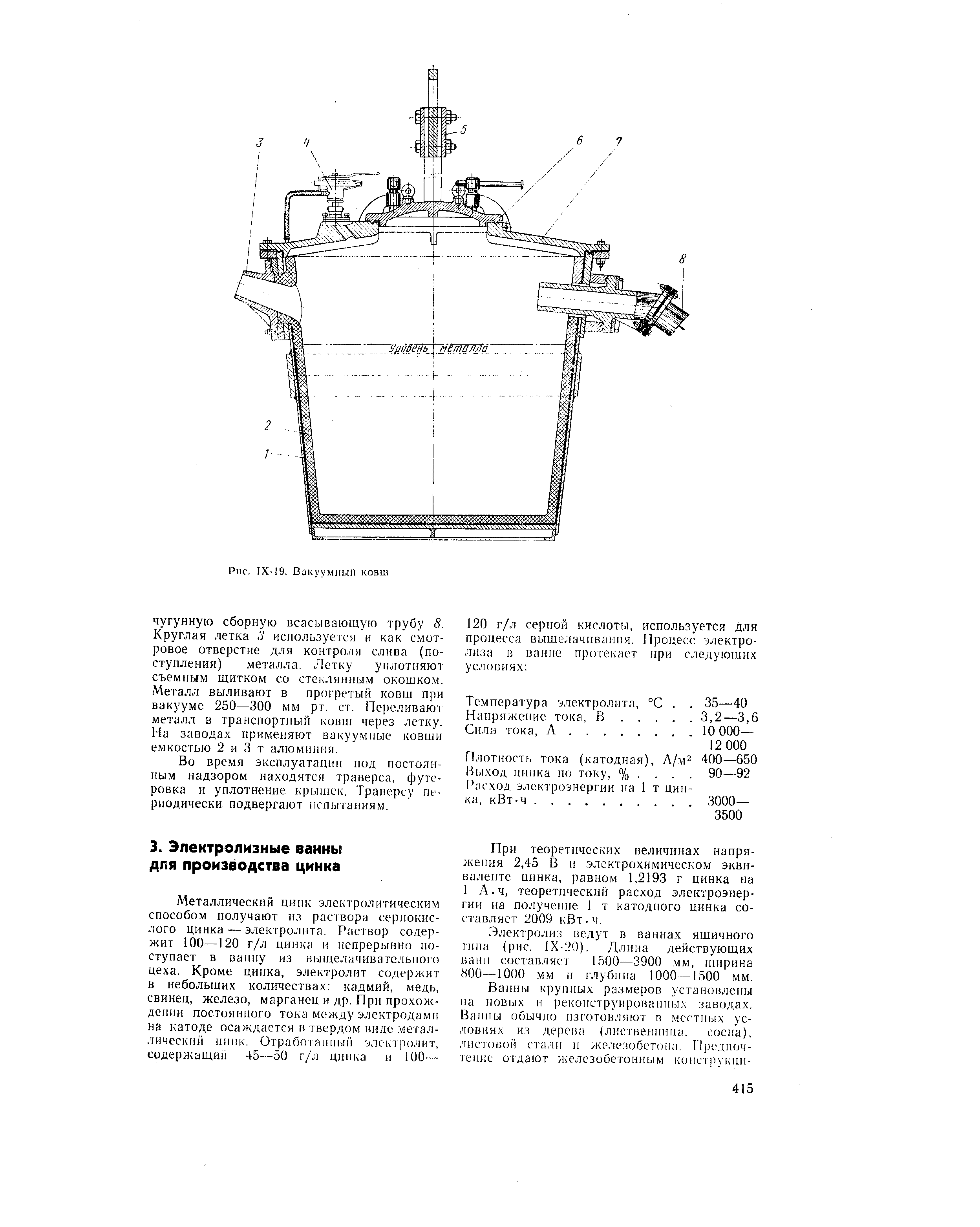 Электролиз ведут в ваннах ящичного типа (рис. 1Х-20). Длина действующих ванн составляе 1500—3900 мм, ширина 800—1000 мм и глубина 1000—1500 мм.
