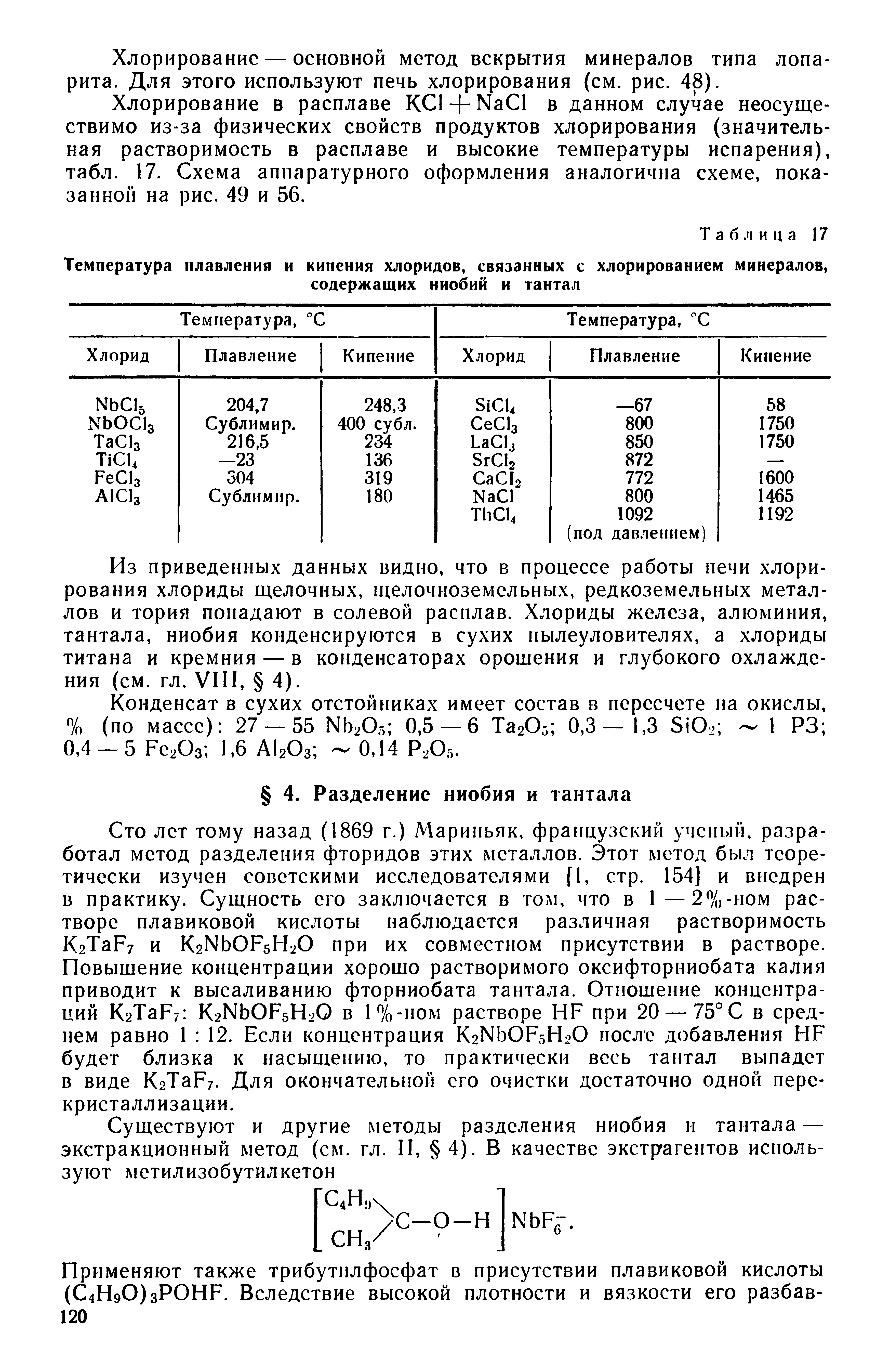 Температуры кипения хлоридов металлов