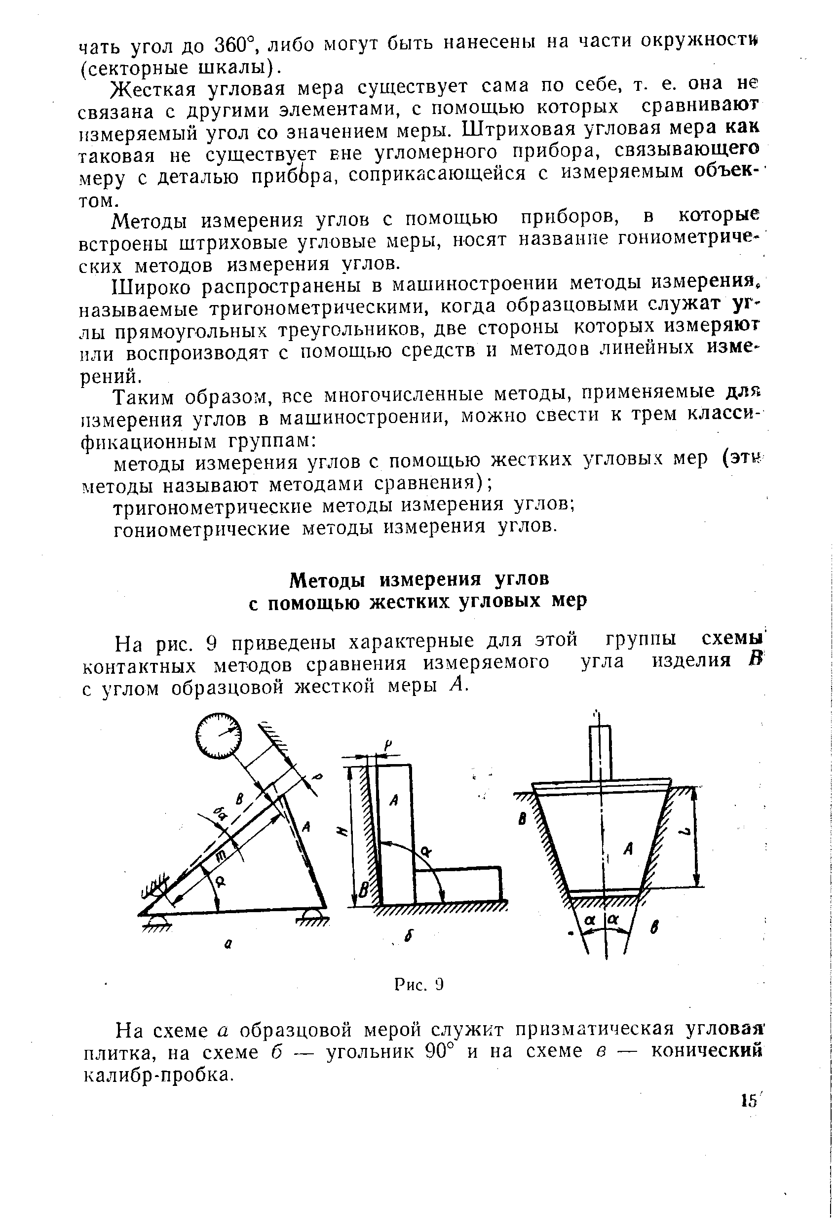 На рис. 9 приведены характерные для этой группы схемы контактных методов сравнения измеряемого угла изделия В с углом образцовой жесткой меры А.
