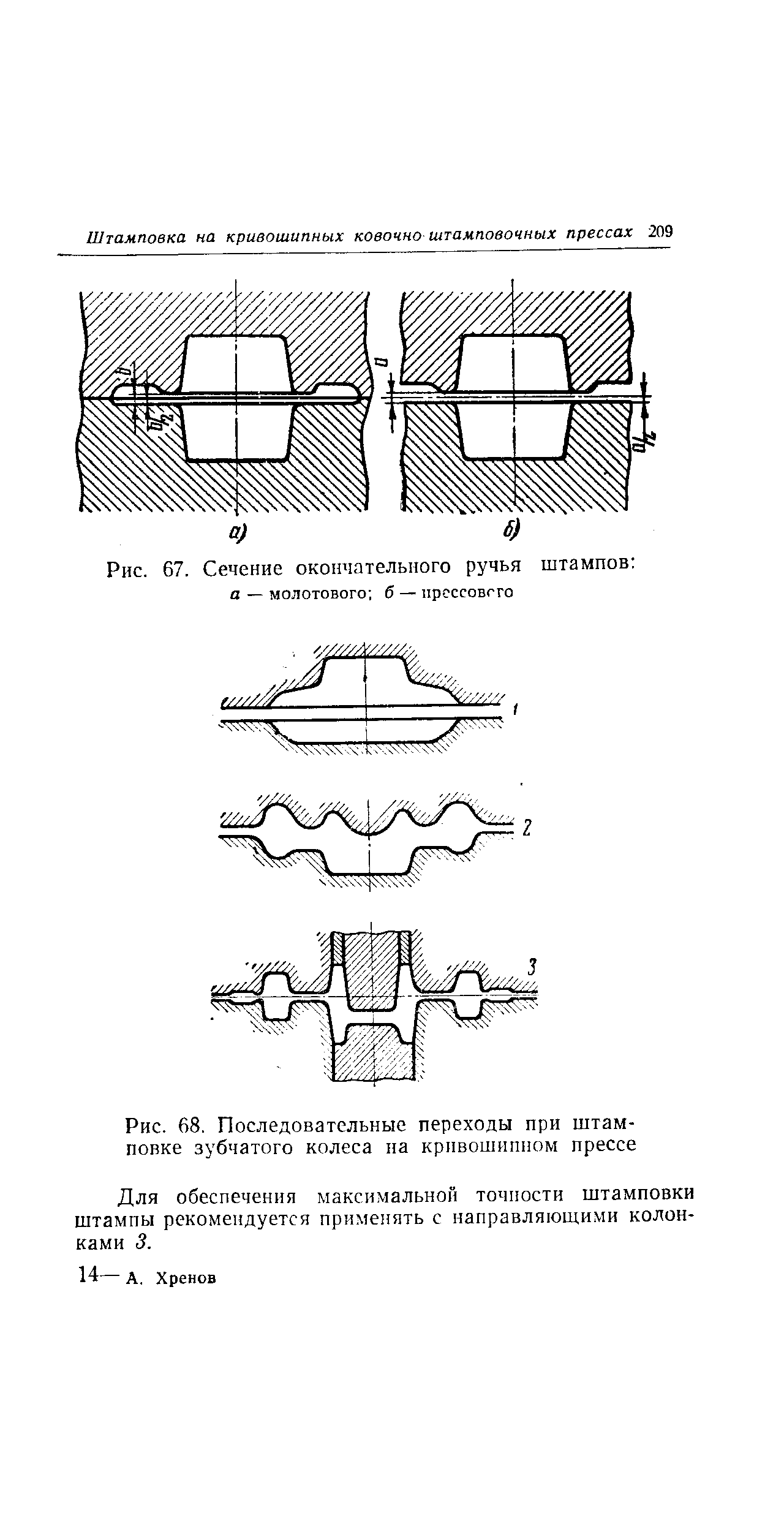 Рис. 68, Последовательные переходы при штамповке зубчатого колеса на кривошипном прессе
