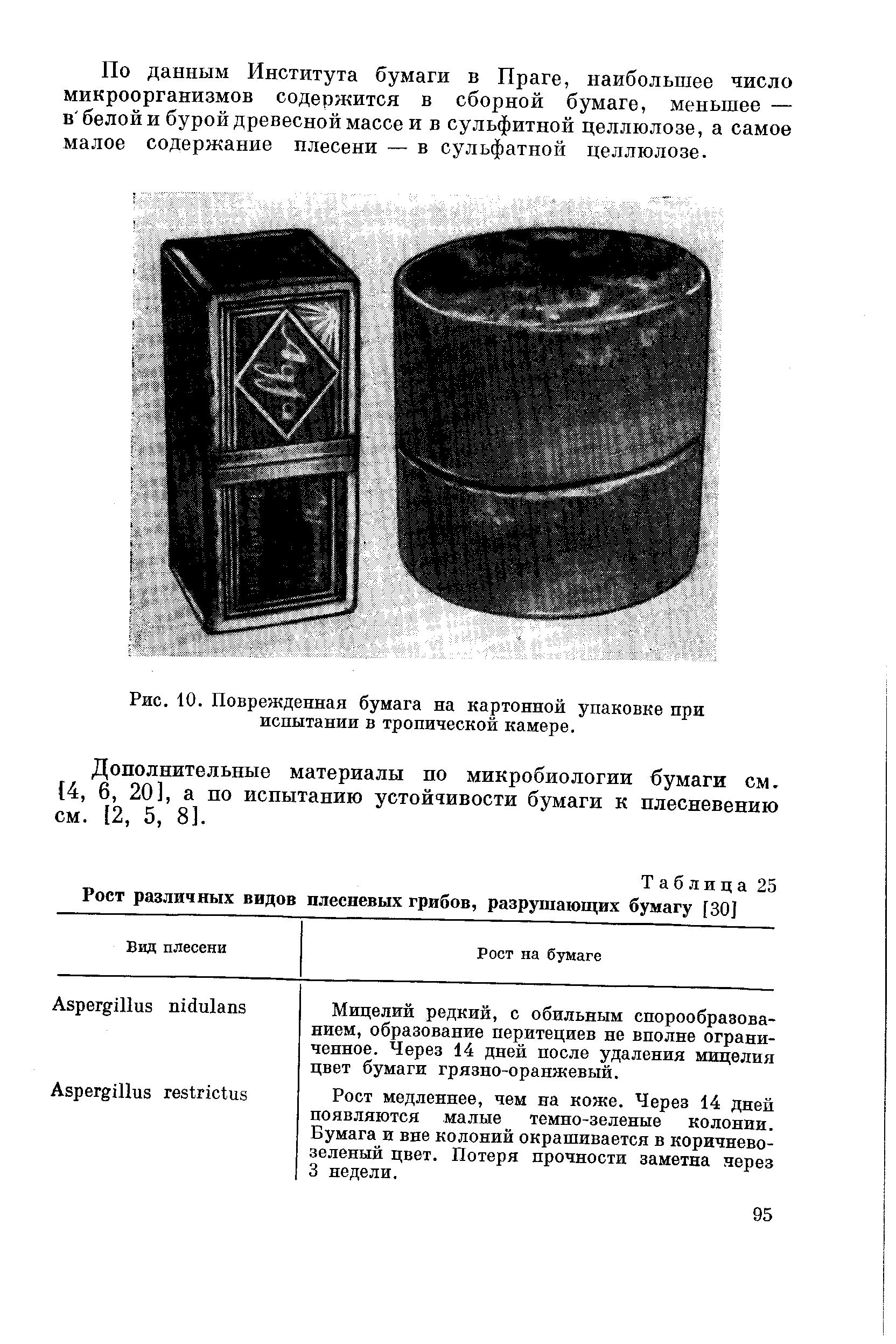 Рис. 10. Поврежденная бумага на картонной упаковке нри испытании в тропической камере.
