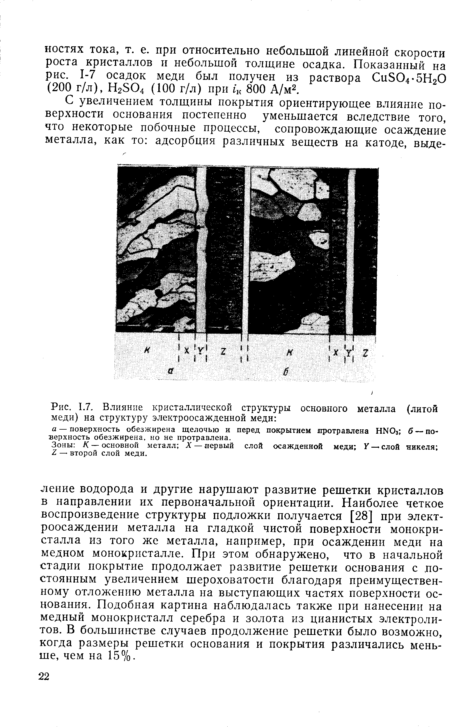 Зоны К — основной металл X — первый слой осажденной меди У — слой никеля I — второй слой меди.
