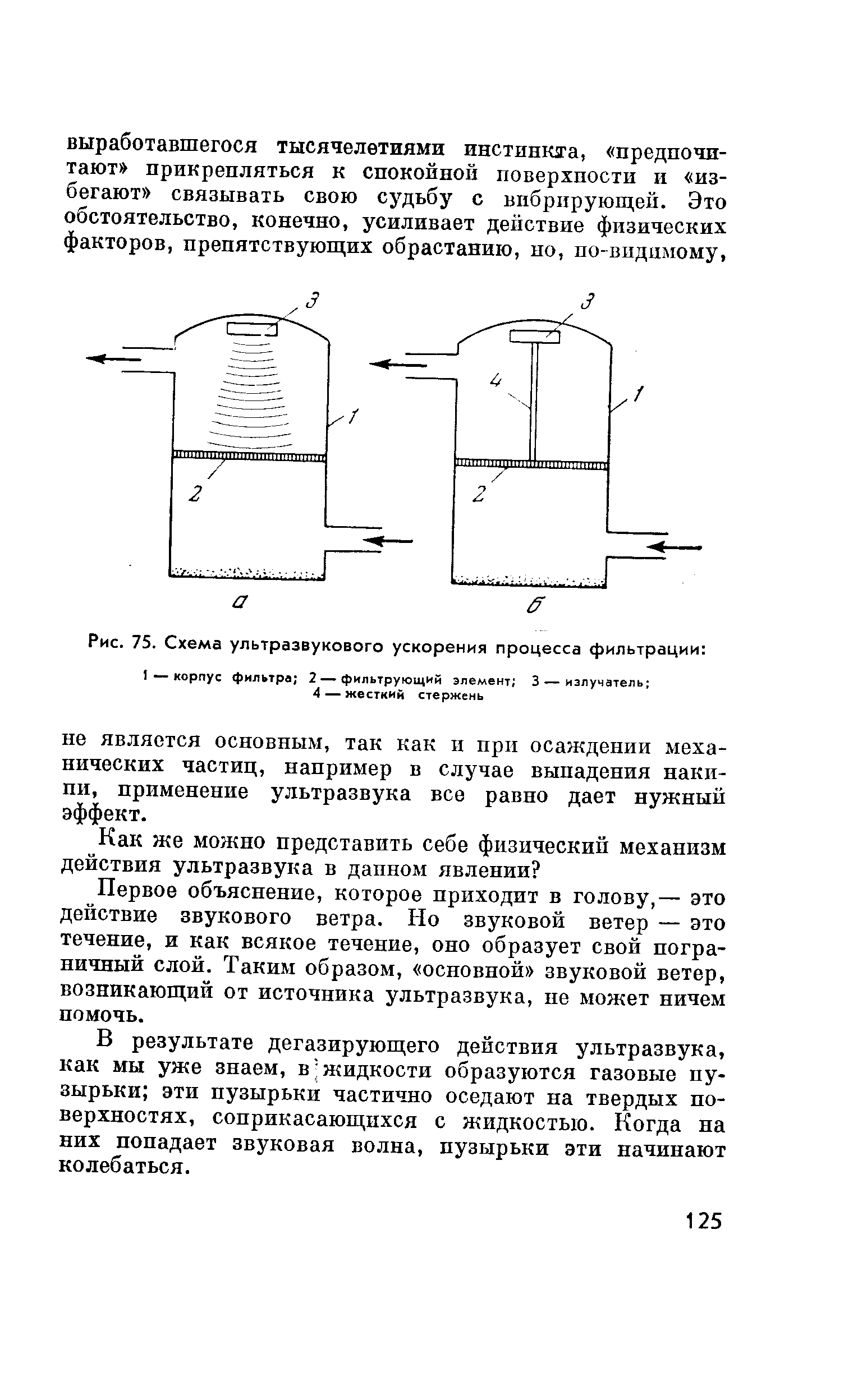Рис. 75. Схема ультразвукового ускорения процесса фильтрации 
