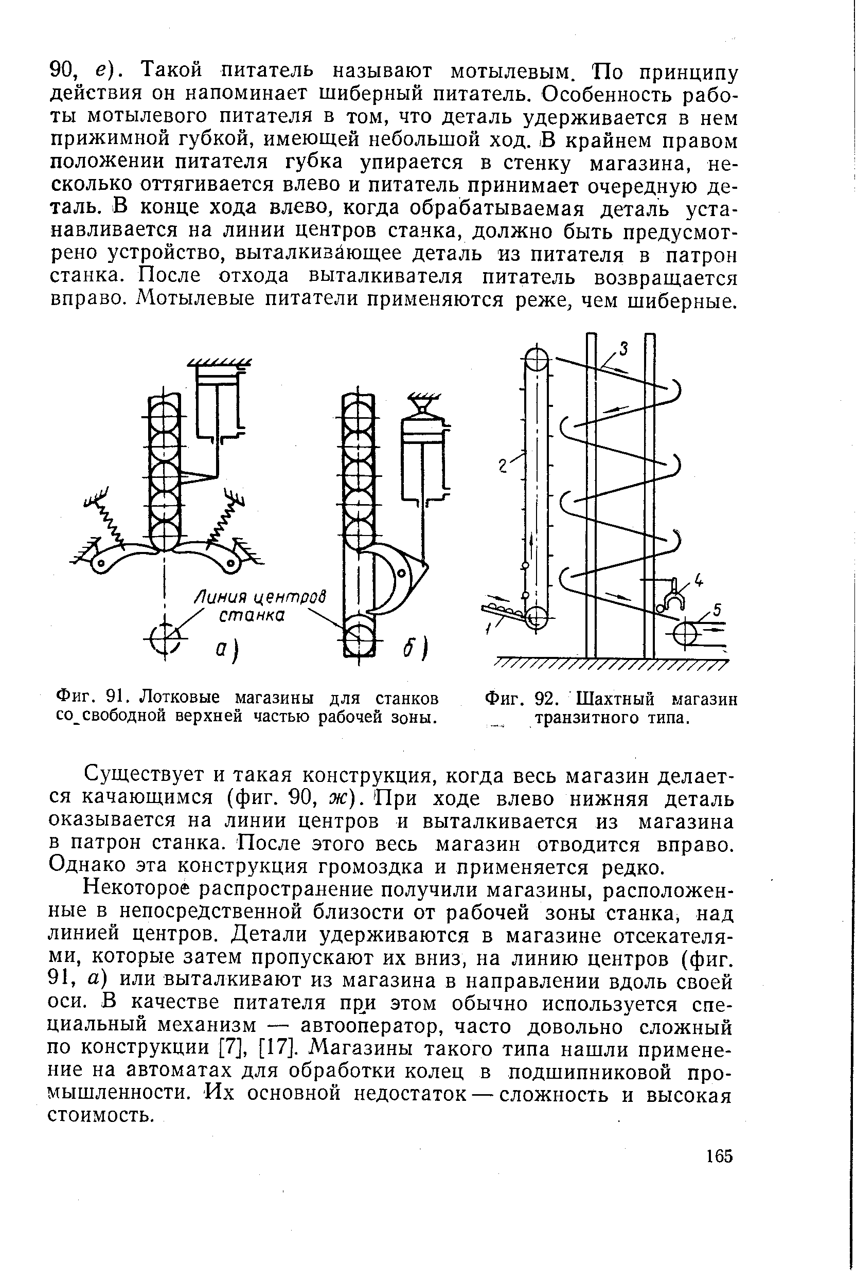 Фиг. 91. Лотковые магазины для станков со свободной верхней частью рабочей зоны.
