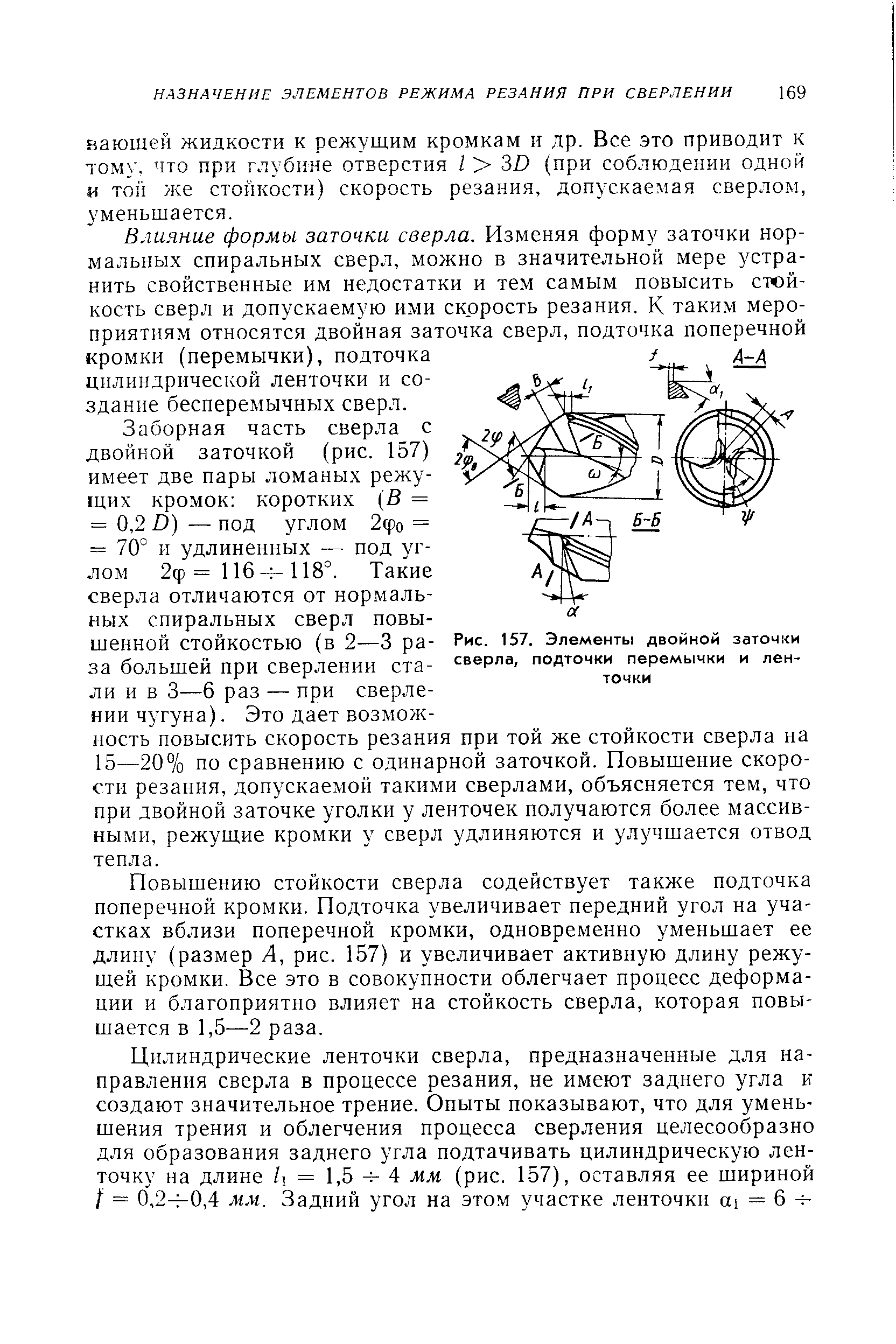 Рис. 157. Элементы двойной <a href="/info/62445">заточки сверла</a>, подточки перемычки и ленточки
