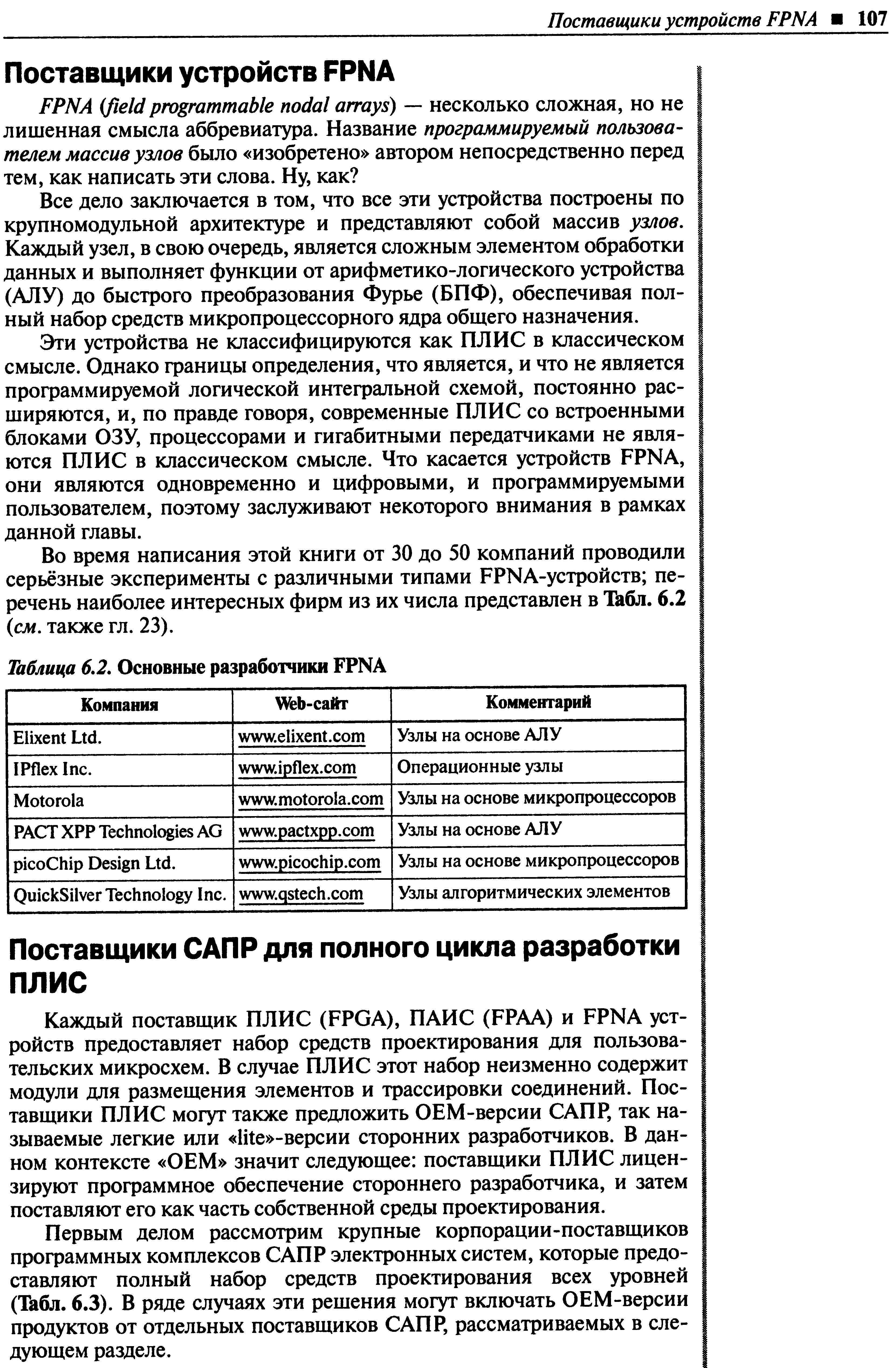 Первым делом рассмотрим крупные корпорации-поставщиков программных комплексов САПР электронных систем, которые предоставляют полный набор средств проектирования всех уровней (Табл. 6.3). В ряде случаях эти решения могут включать ОЕМ-версии продуктов от отдельных поставщиков САПР, рассматриваемых в следующем разделе.
