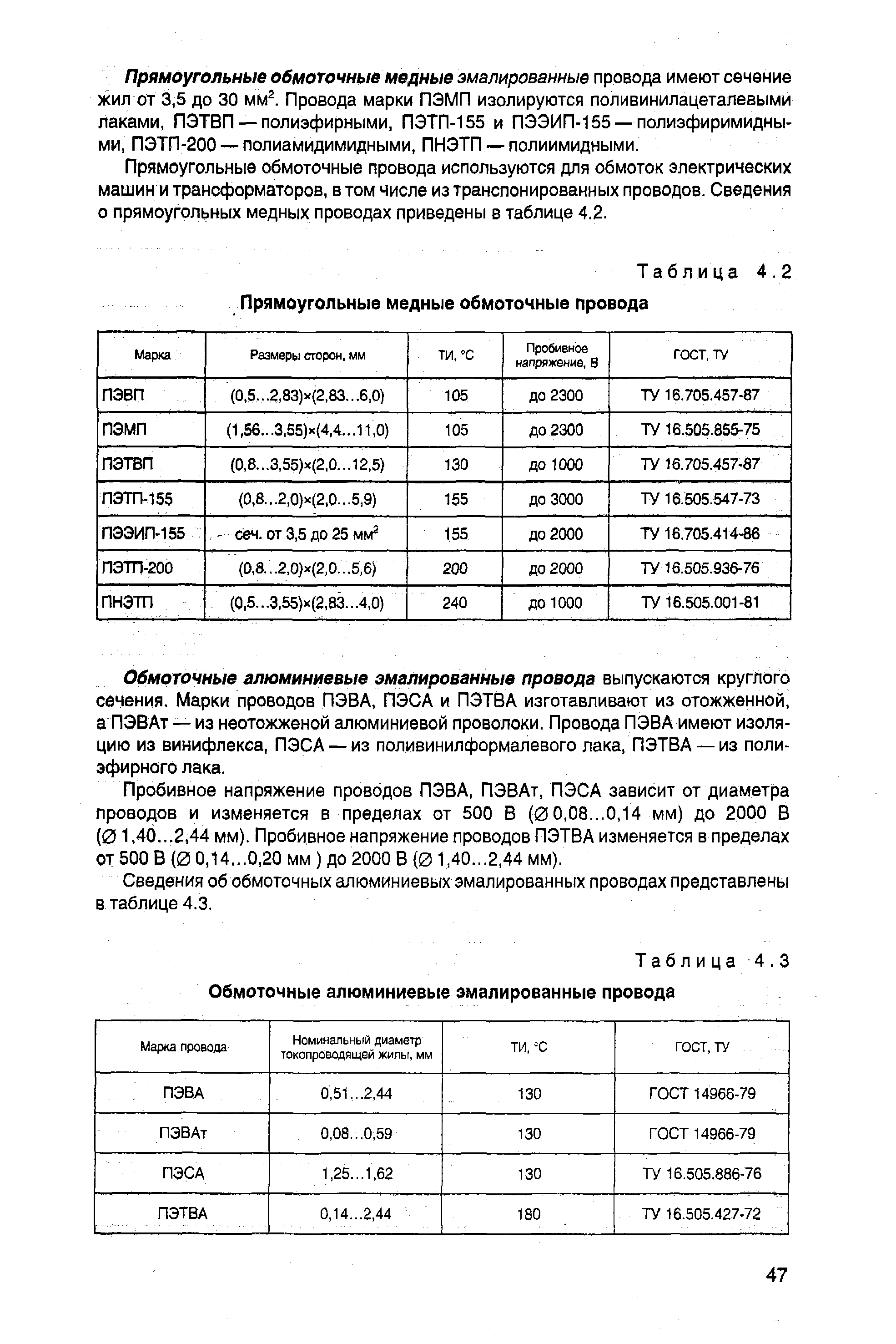 Таблица 4.3 Обмоточные алюминиевые эмалированные провода
