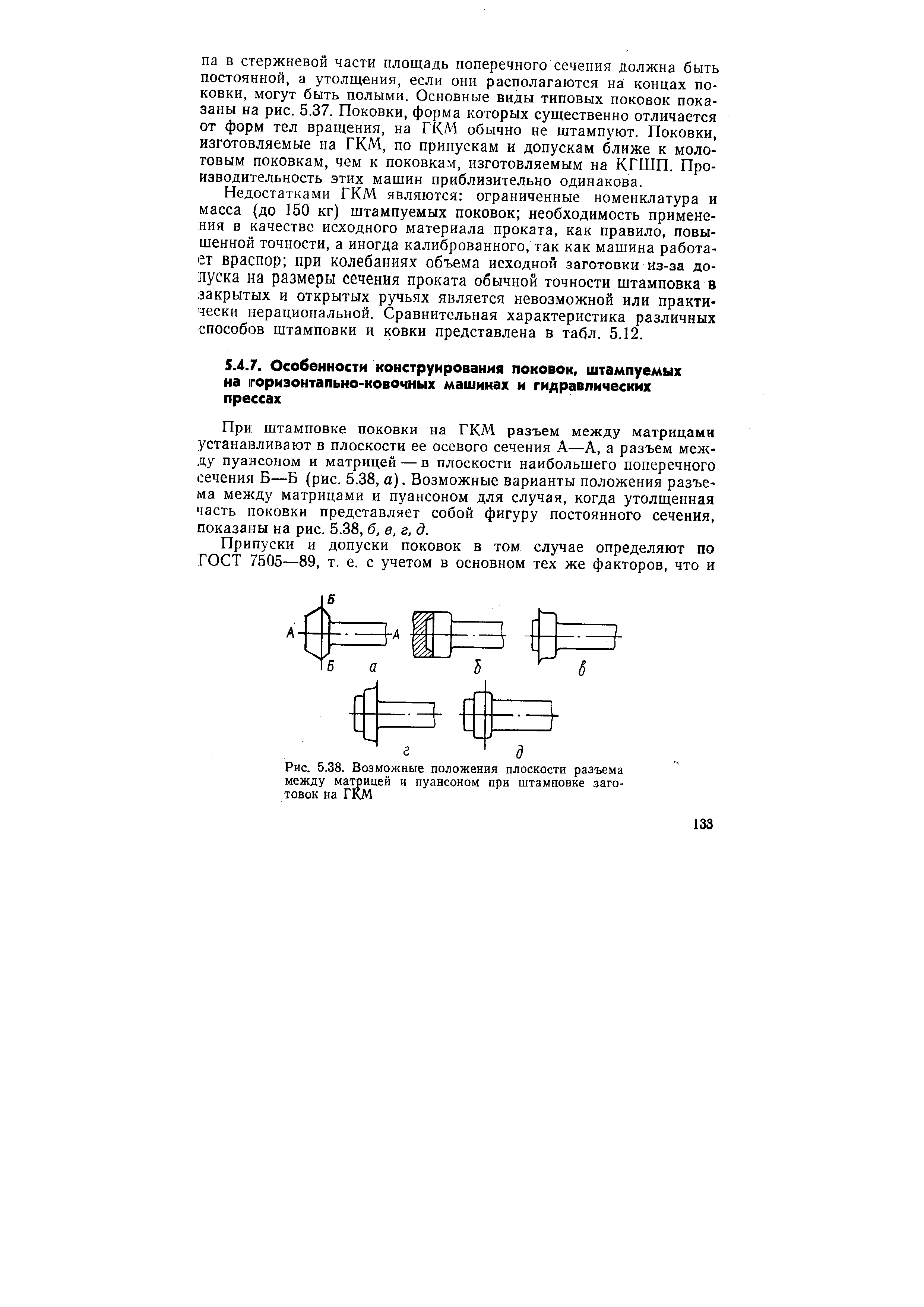 Рис. 5.38. <a href="/info/15552">Возможные положения</a> плоскости разъема между матрицей и пуансоном при штамповке заготовок на ГКМ
