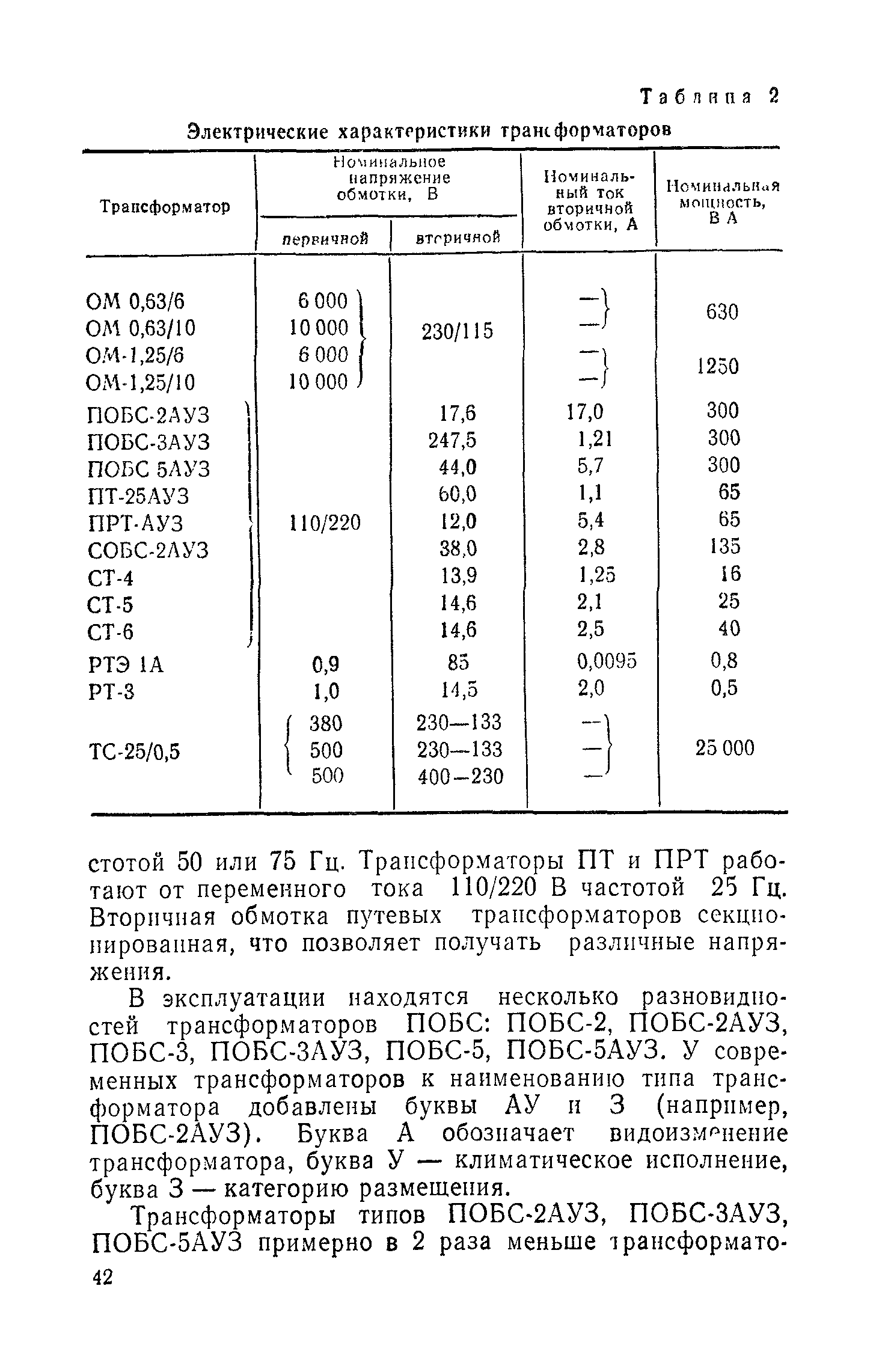 Трансформатор ПОБС-5г регулировочная таблица