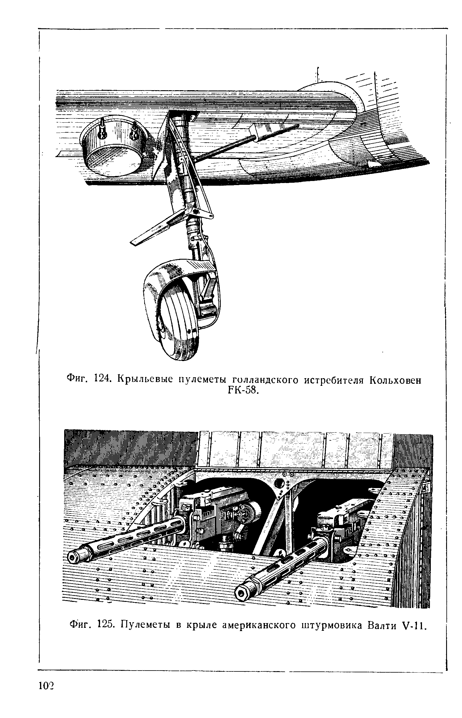 Фиг. 125. Пулеметы в крыле американского штурмовика Валти У-П.
